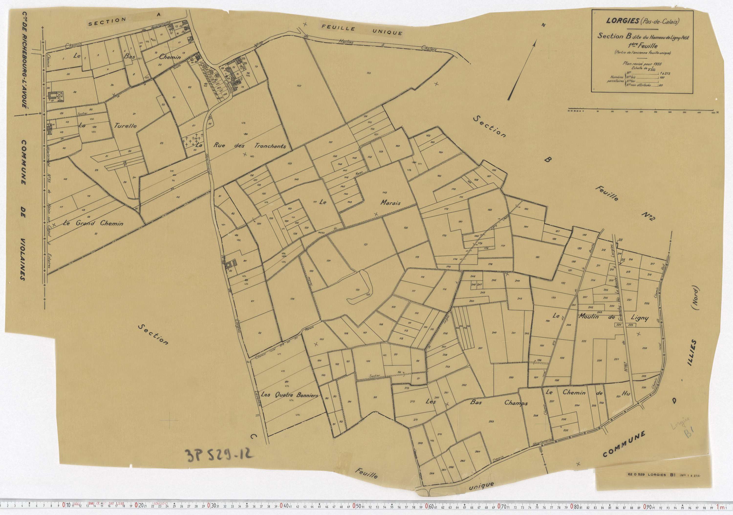 Lorgies - Section B, feuille 1.