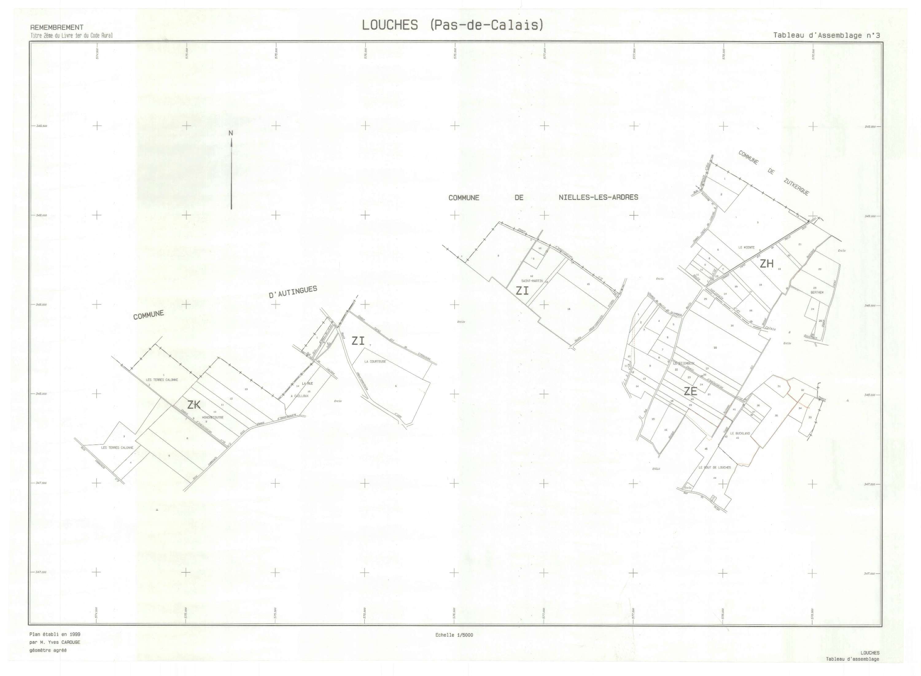 Louches - Plan cadastral : tableau d'assemblage postérieur au remembrement.