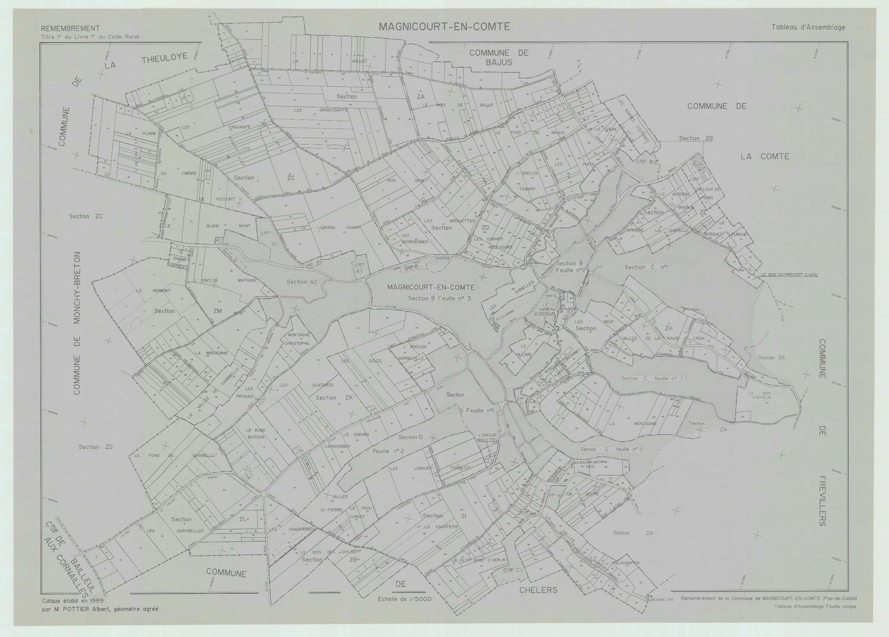 Magnicourt-en-Comte - Plan cadastral : tableau d'assemblage postérieur au remembrement.