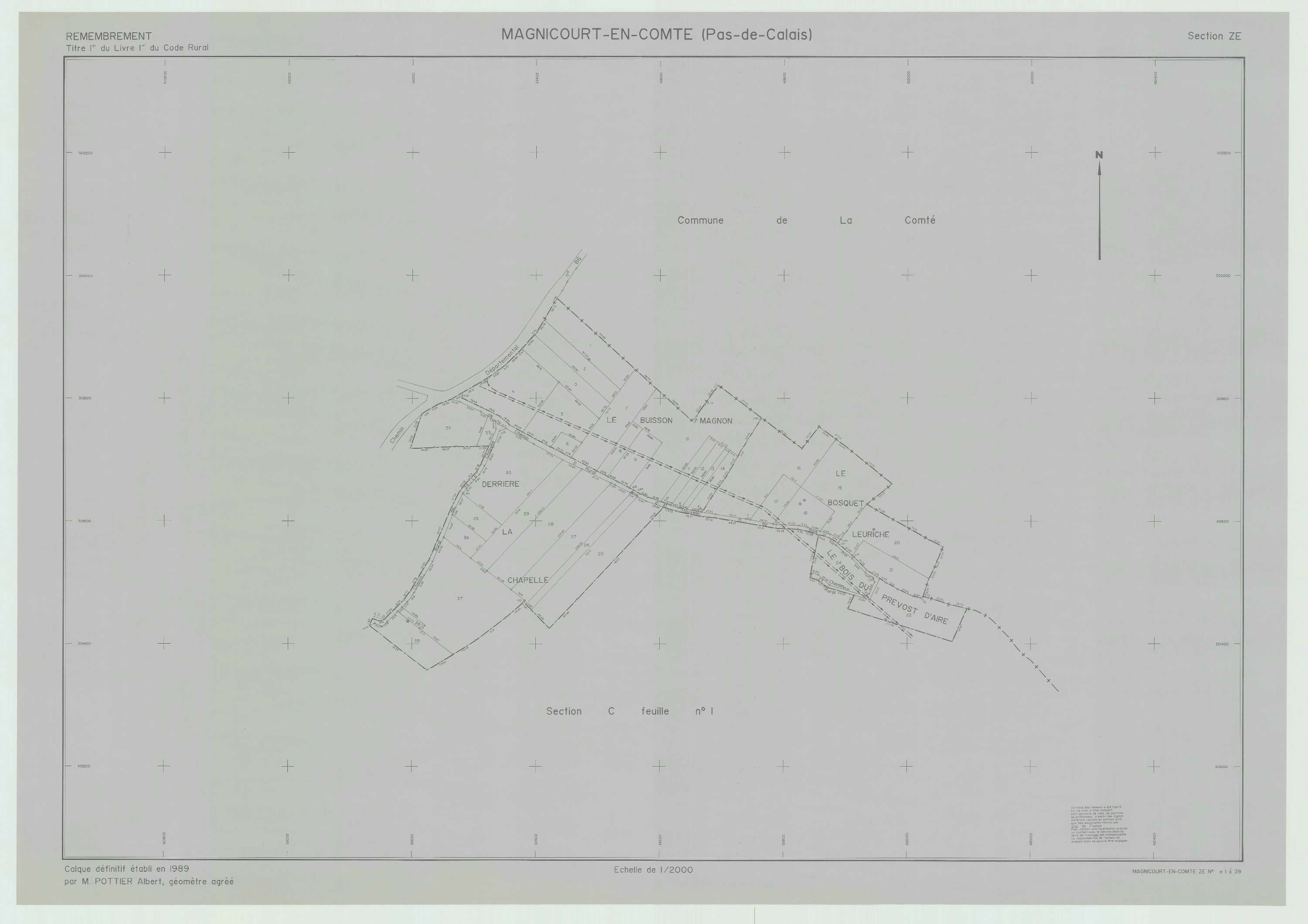 Magnicourt-en-Comte - Plan de remembrement : section ZE.