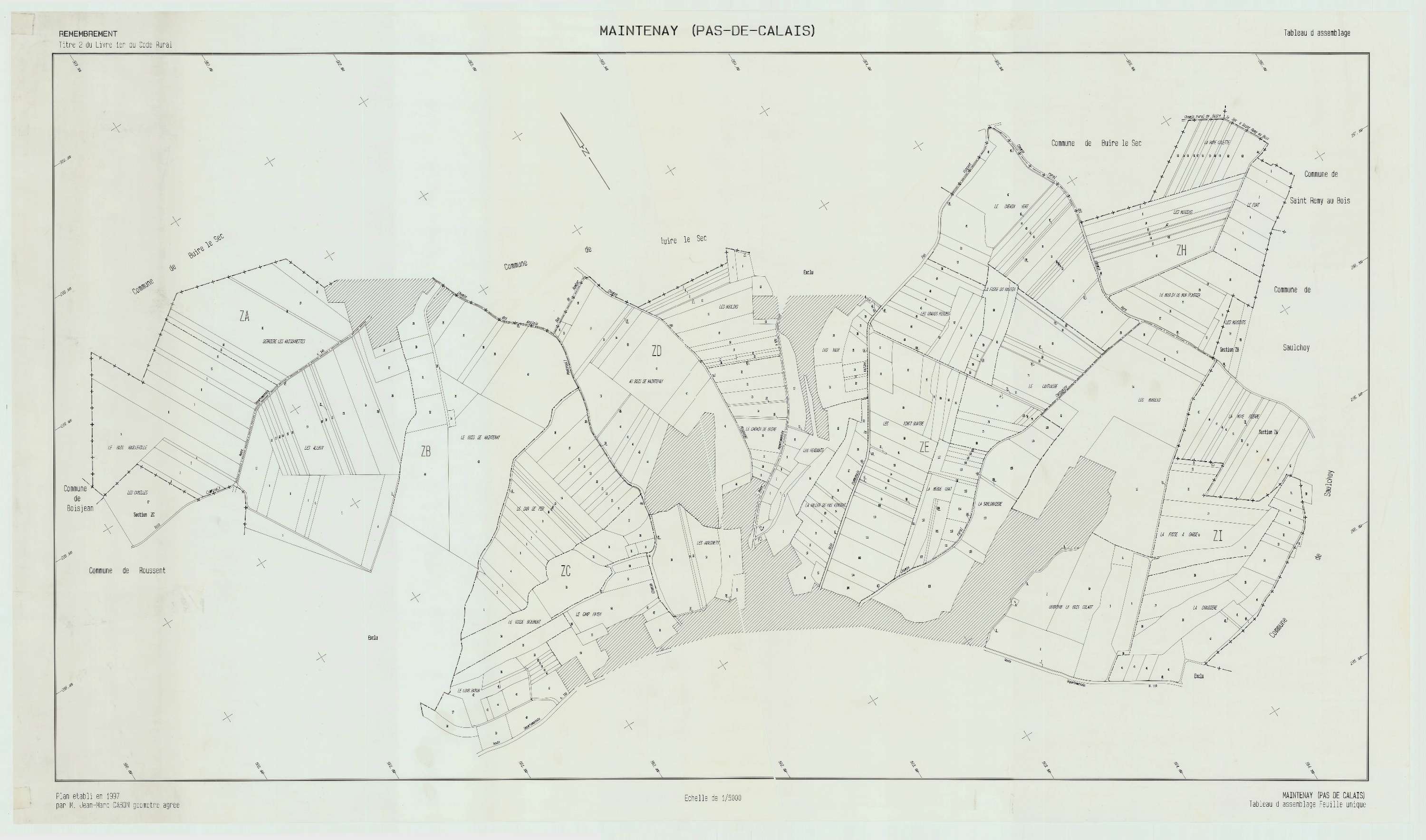 Maintenay - Plan cadastral : tableau d'assemblage postérieur au remembrement.