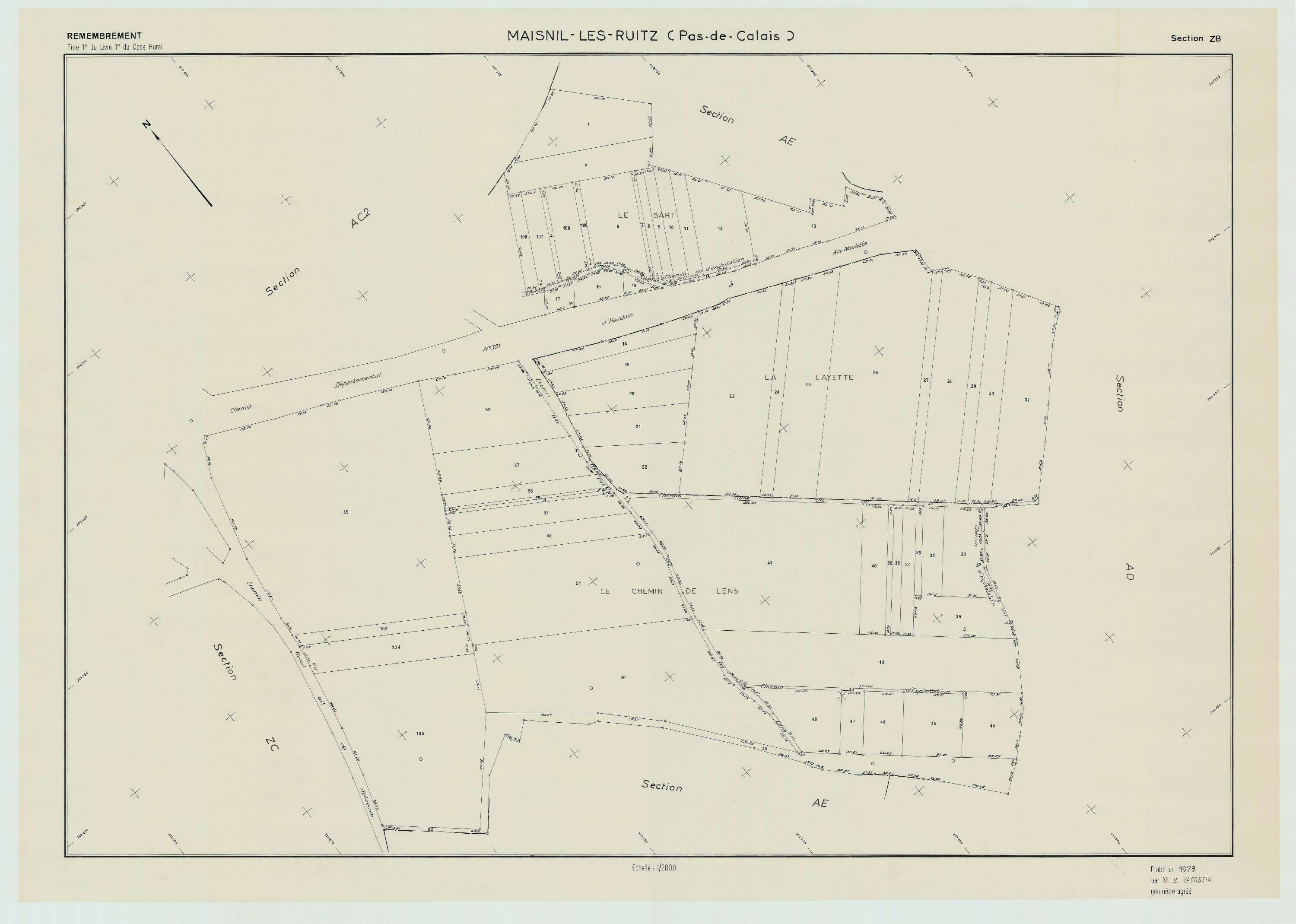 Maisnil-lès-Ruitz - Plan de remembrement : section ZB.