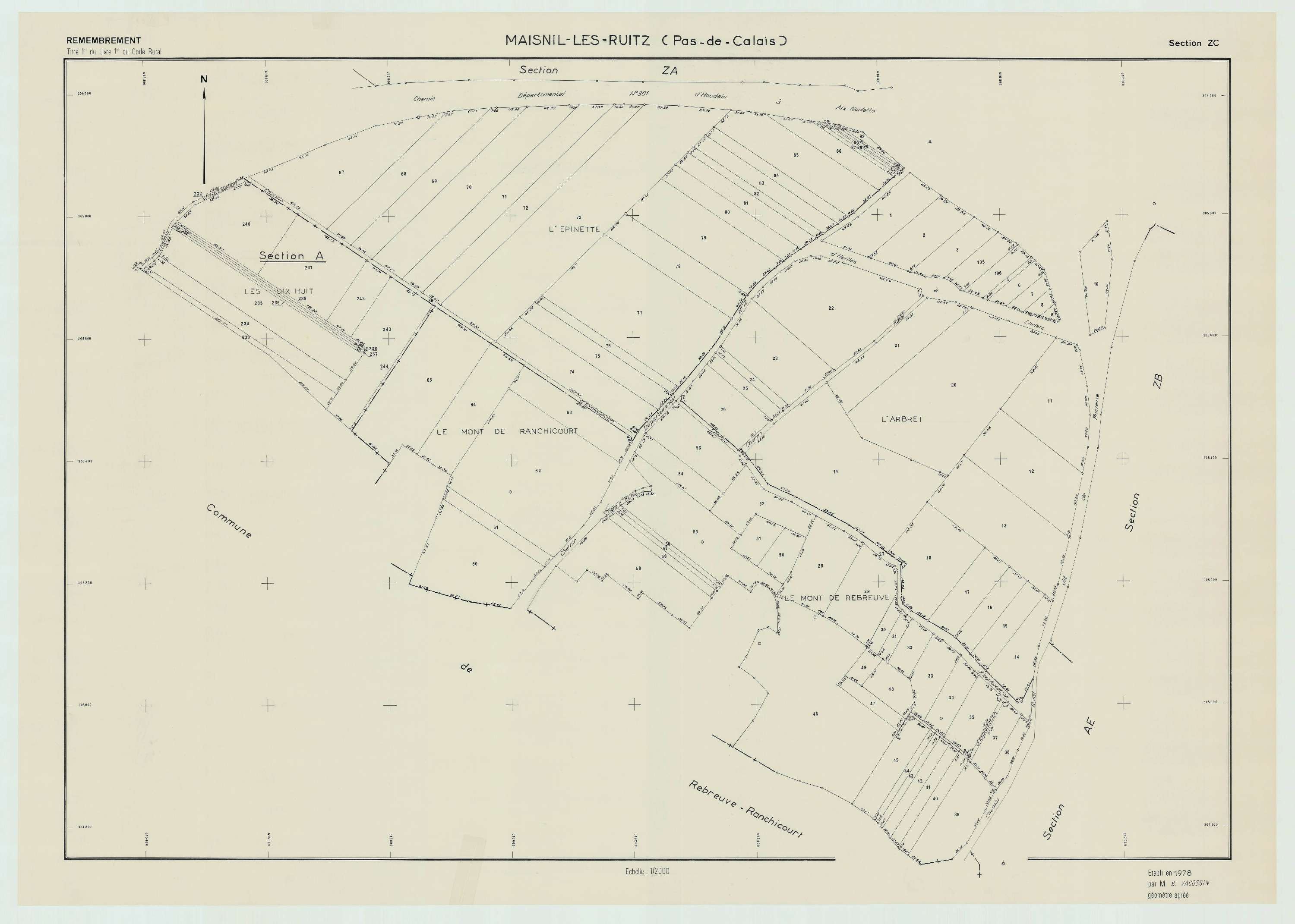 Maisnil-lès-Ruitz - Plan de remembrement : section ZC.