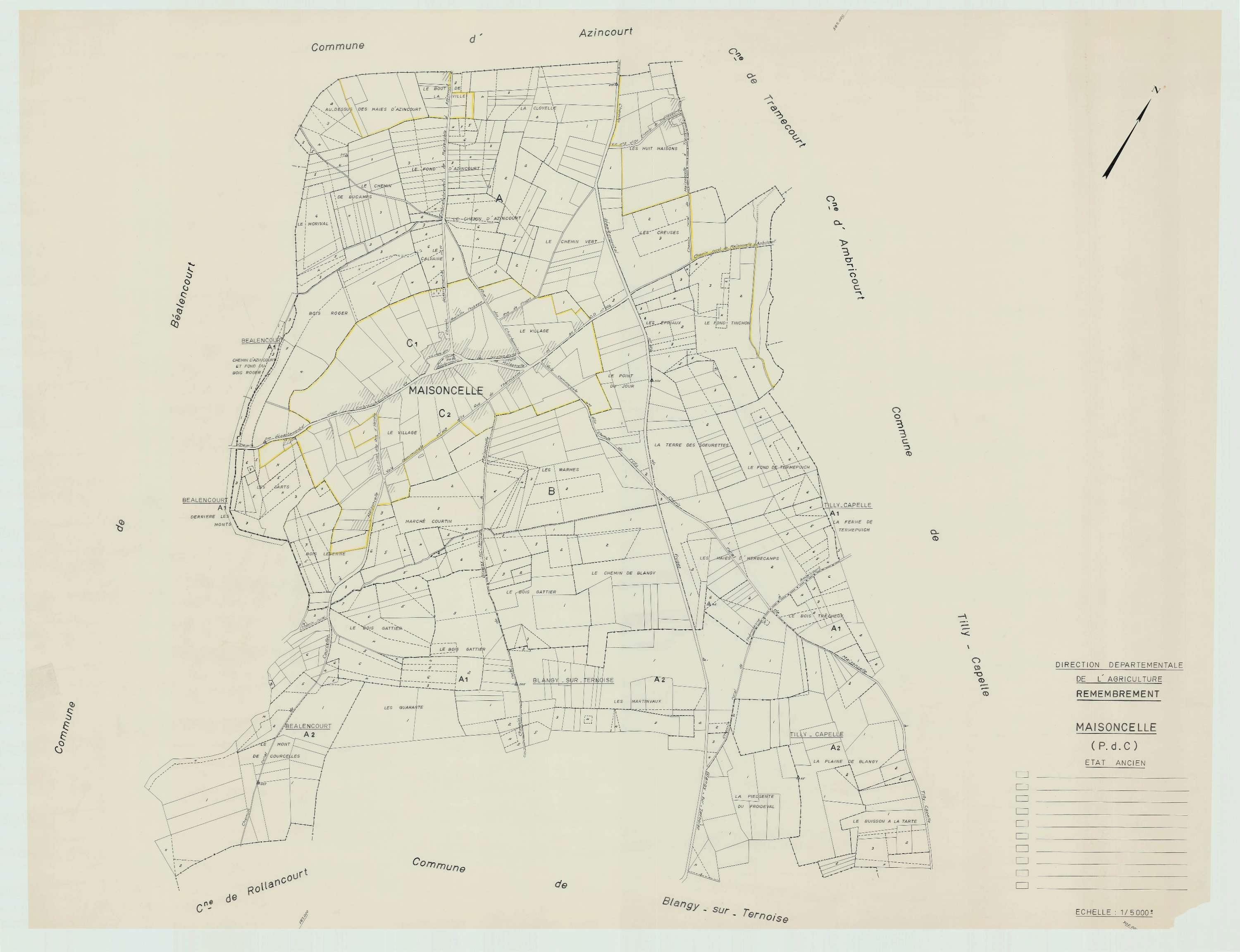 Maisoncelle - Plan cadastral : tableau d'assemblage antérieur au remembrement.
