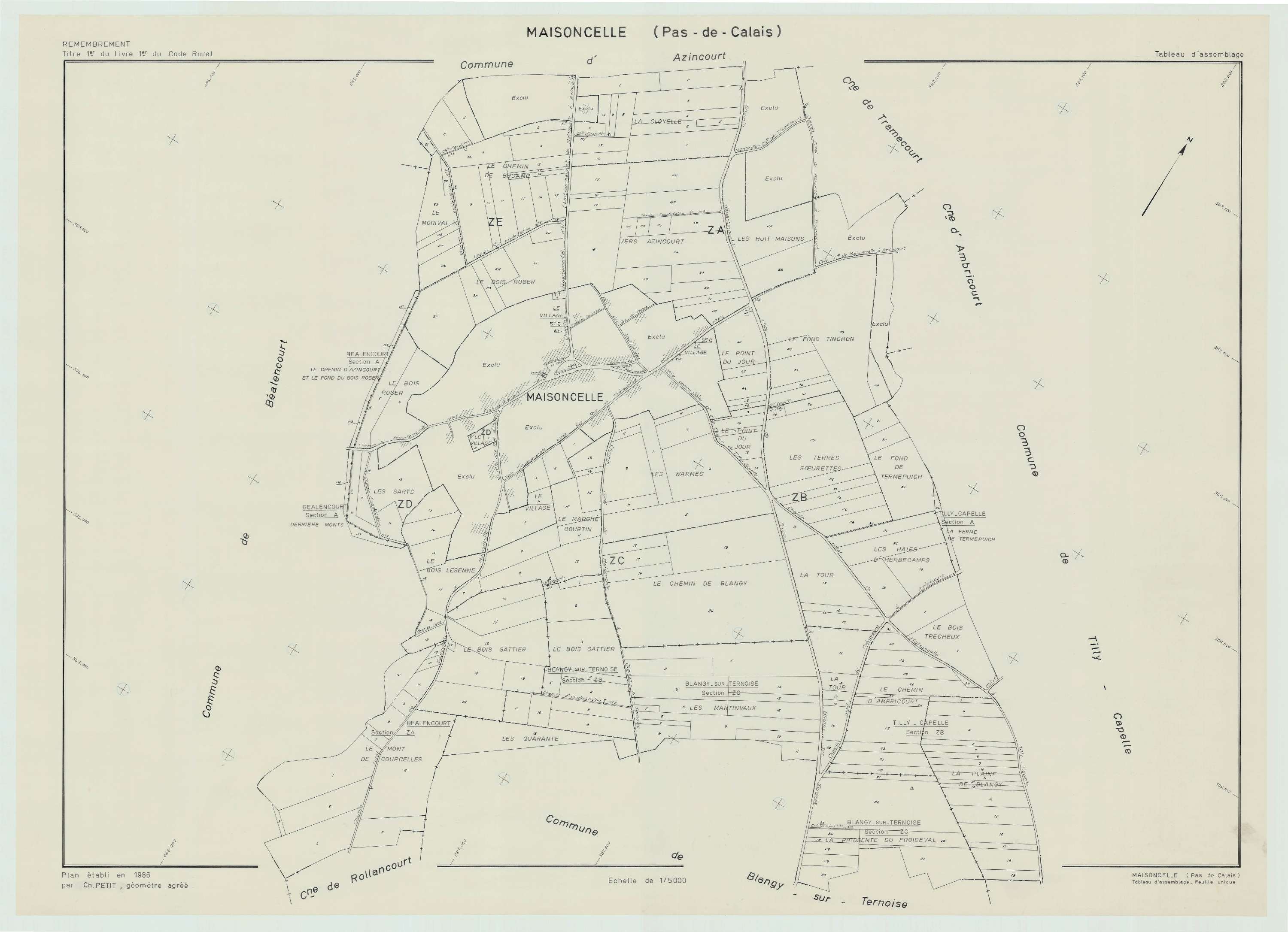 Maisoncelle - Plan cadastral : tableau d'assemblage postérieur au remembrement.