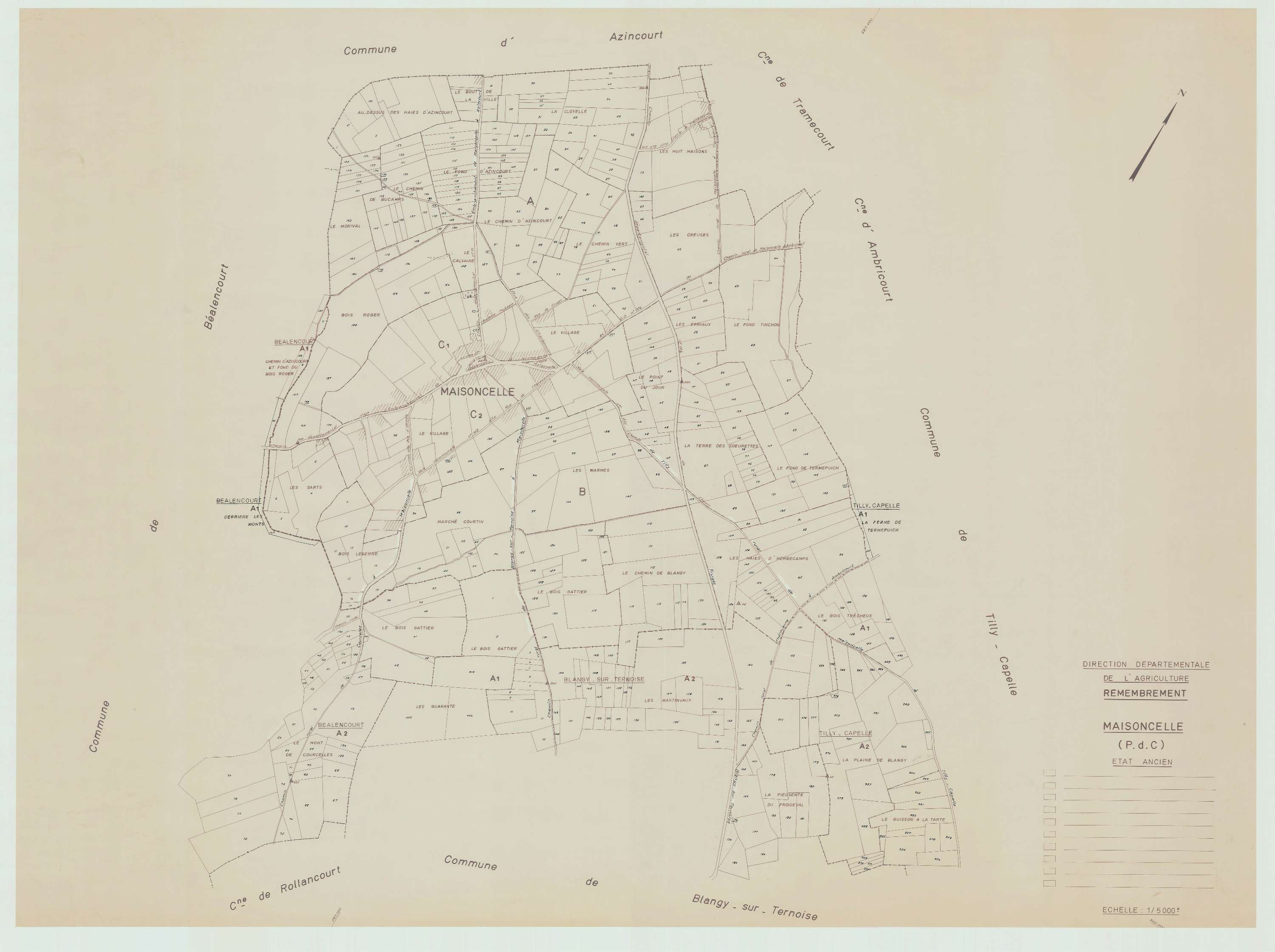 Maisoncelle - Plan cadastral : tableau d'assemblage postérieur au remembrement.