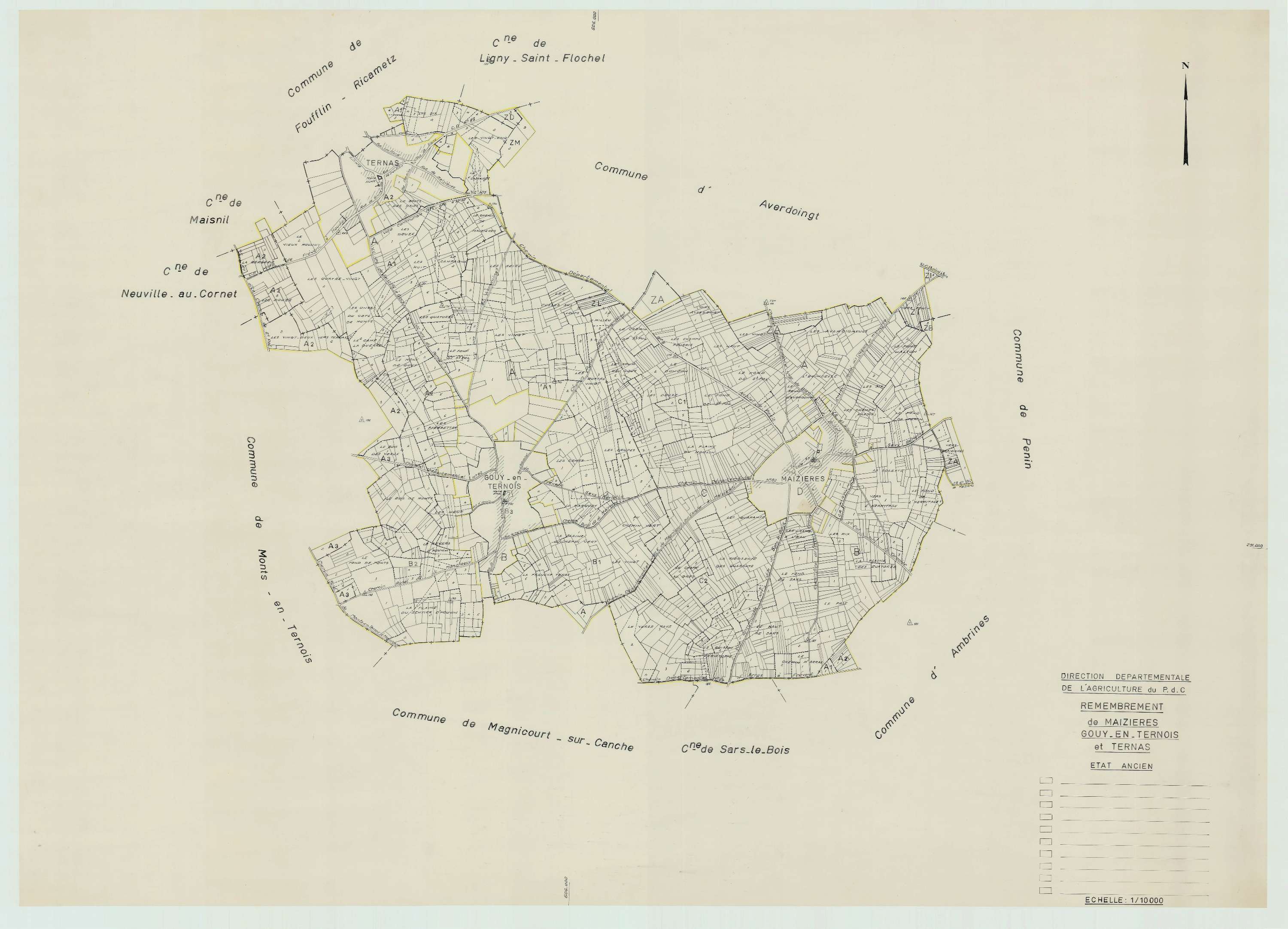 Maizières - Plan cadastral : tableau d'assemblage antérieur au remembrement.