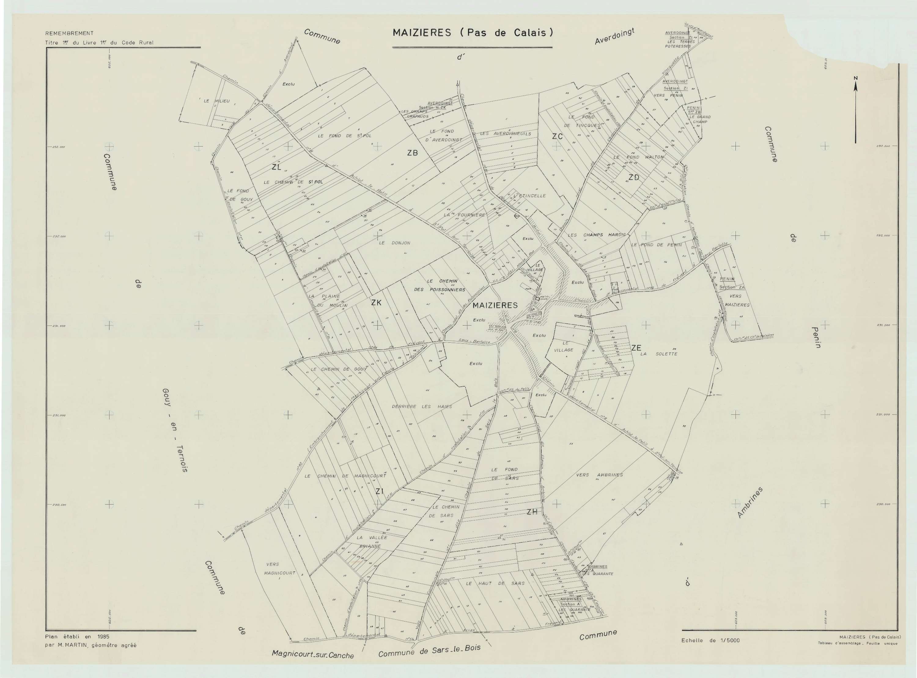 Maizières - Plan cadastral : tableau d'assemblage postérieur au remembrement.