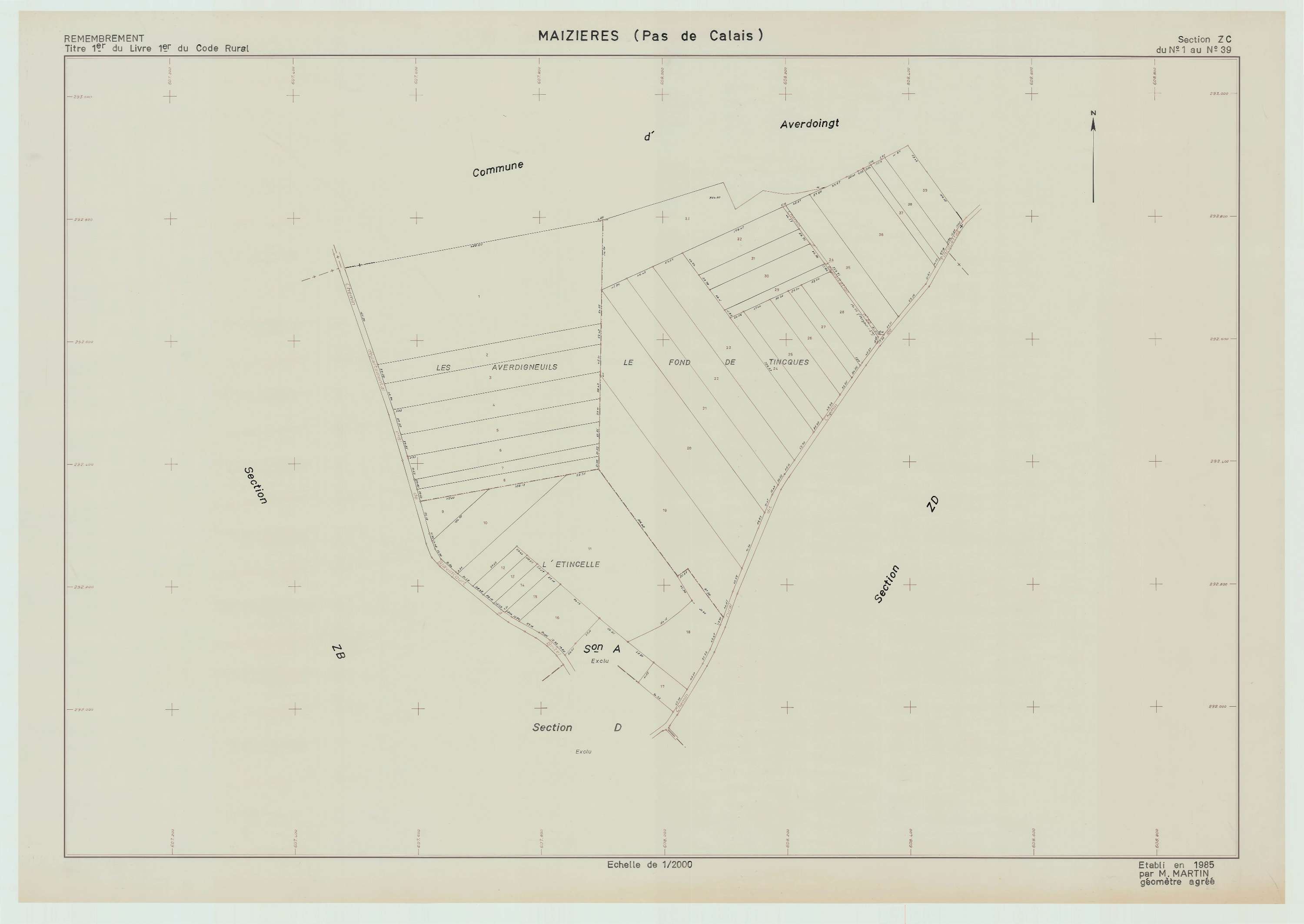 Maizières - Plan de remembrement : section ZC.