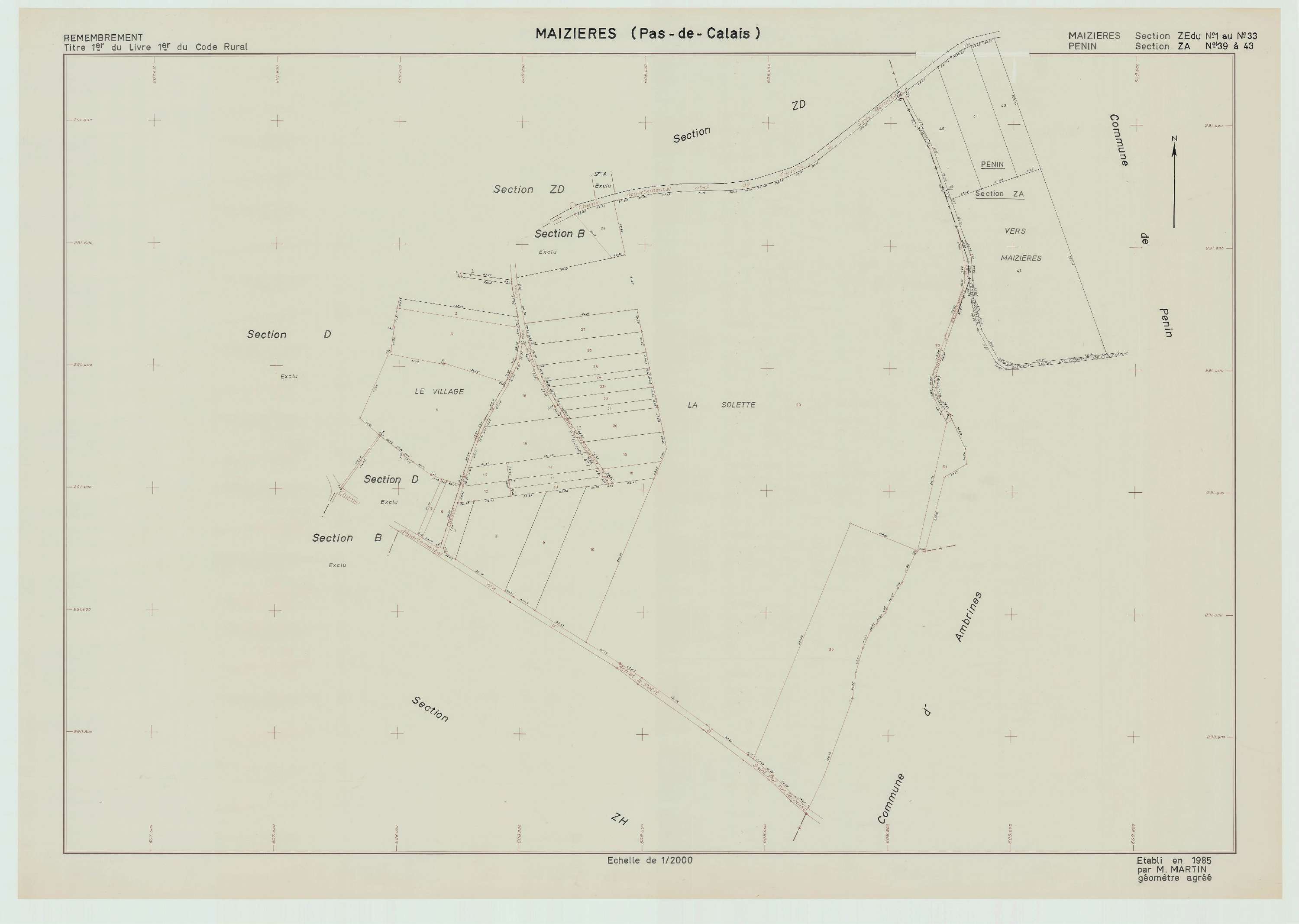 Maizières - Plan de remembrement : section ZE.