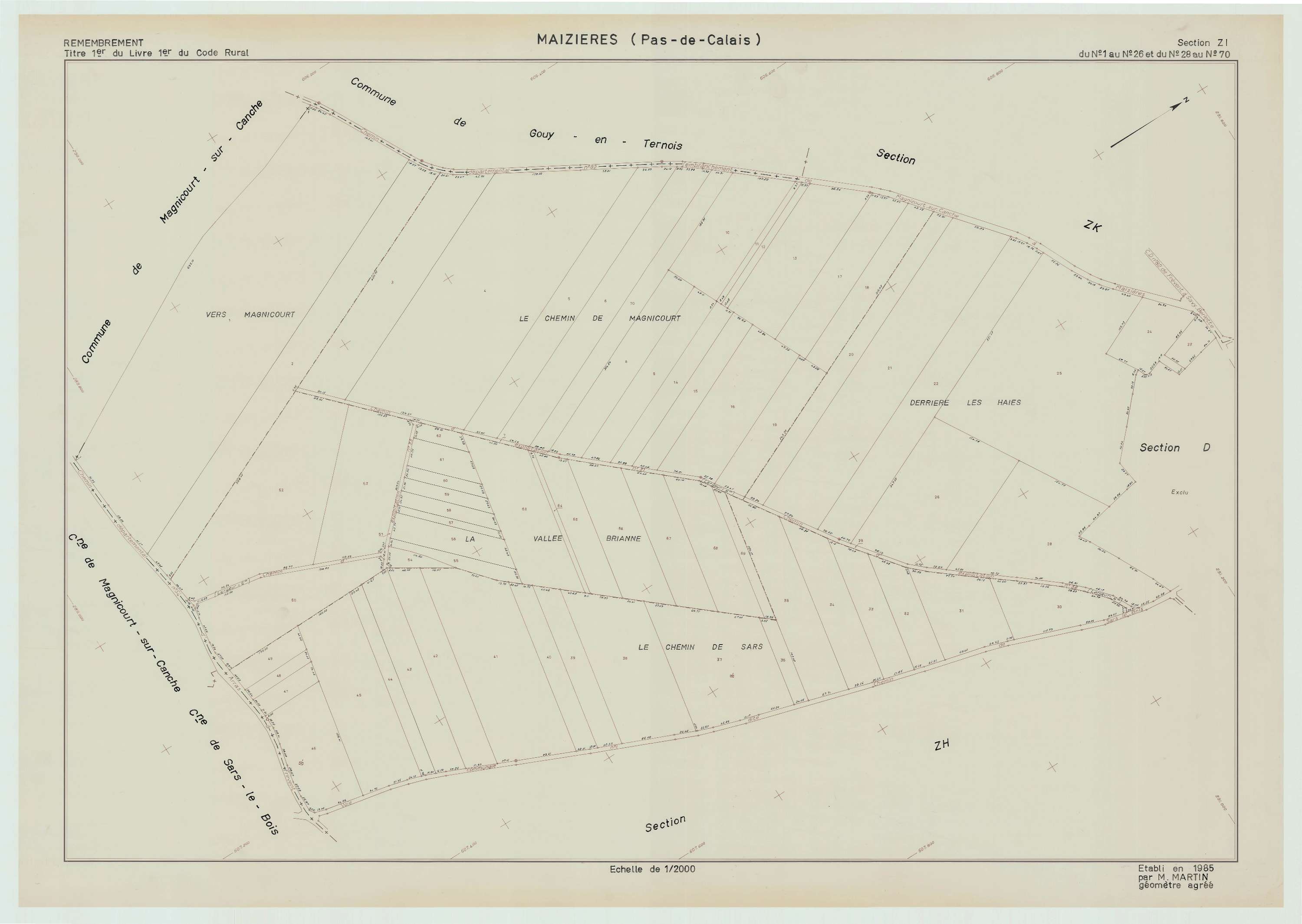 Maizières - Plan de remembrement : section ZI.