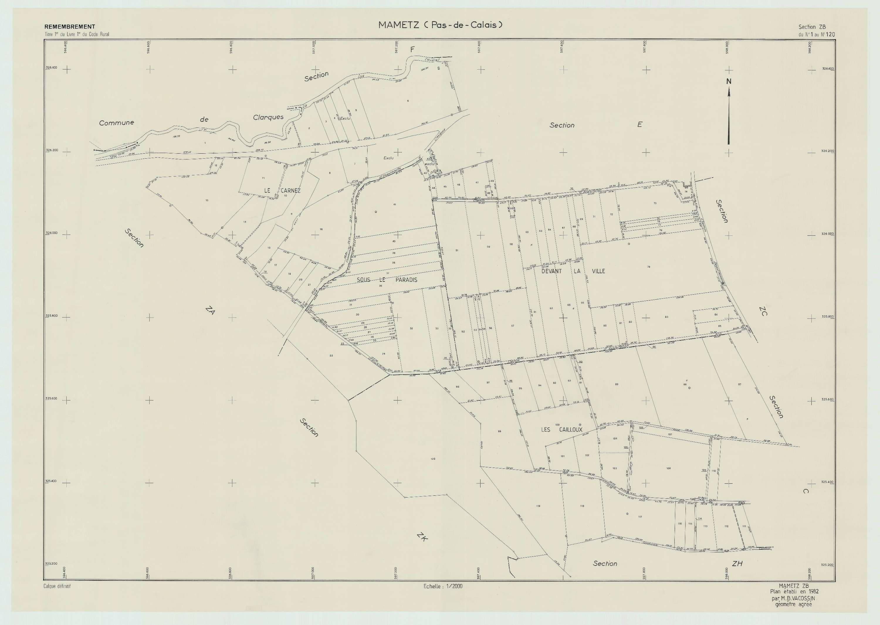 Mametz - Plan de remembrement : section ZB.