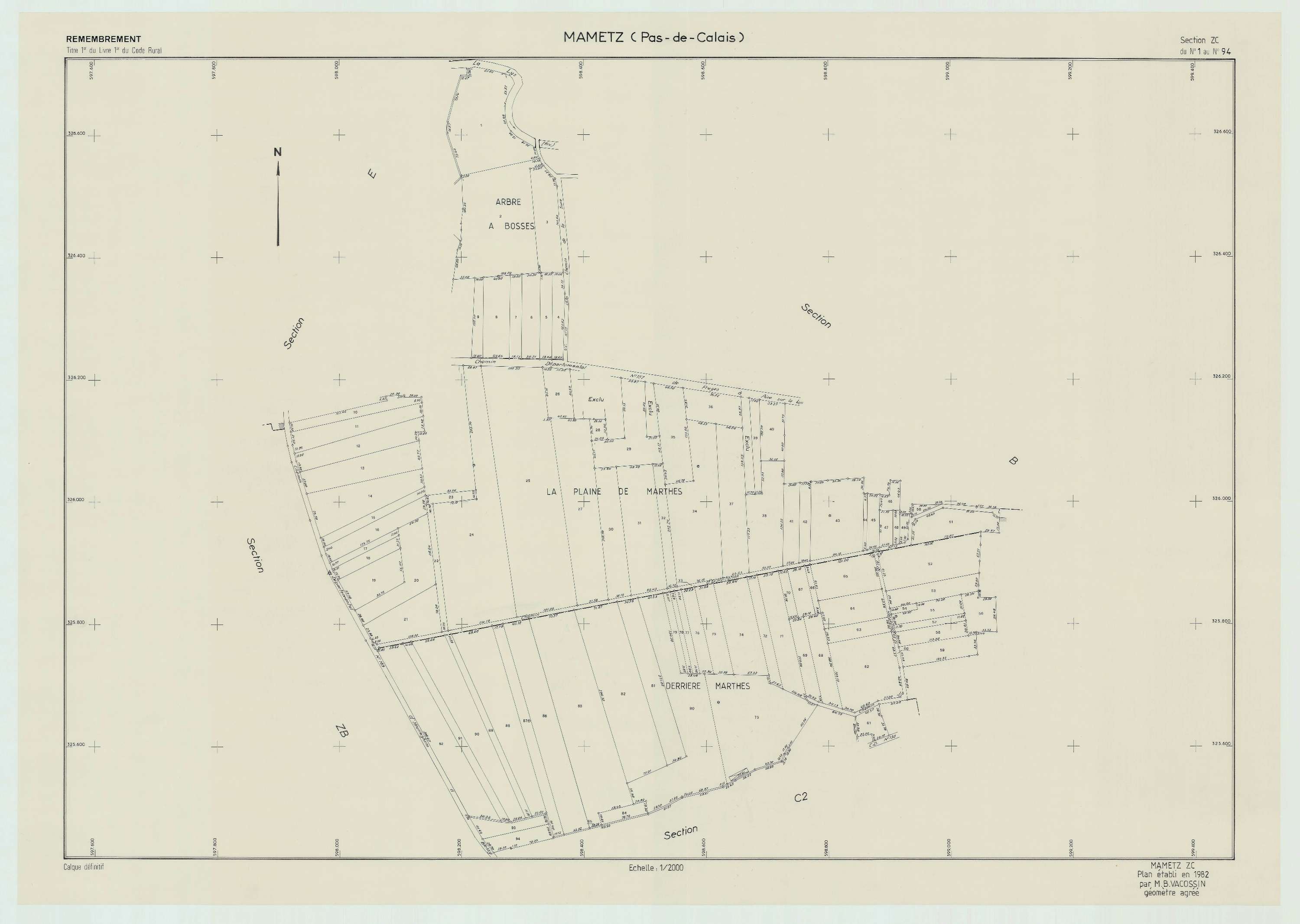 Mametz - Plan de remembrement : section ZC.