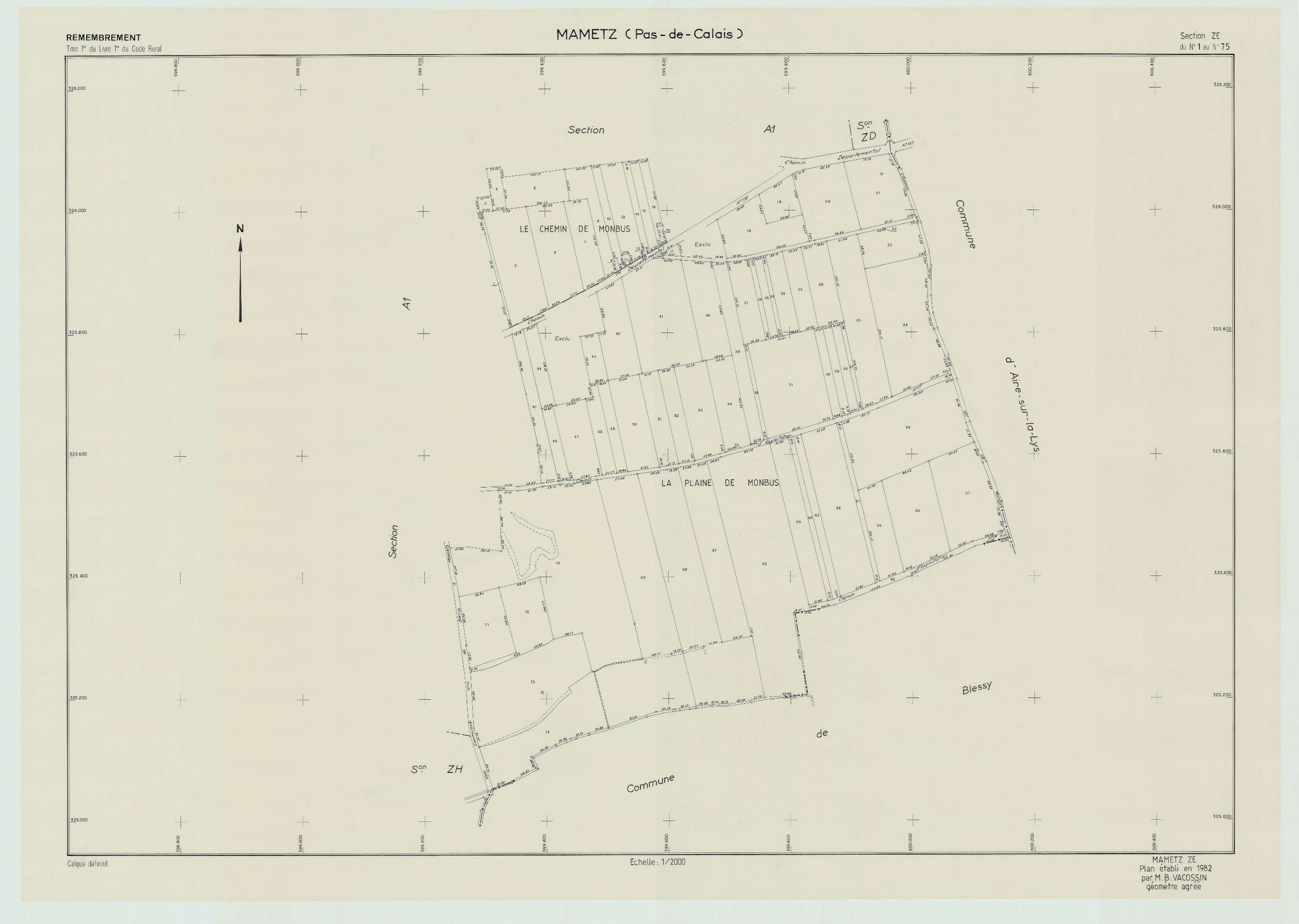 Mametz - Plan de remembrement : section ZD.