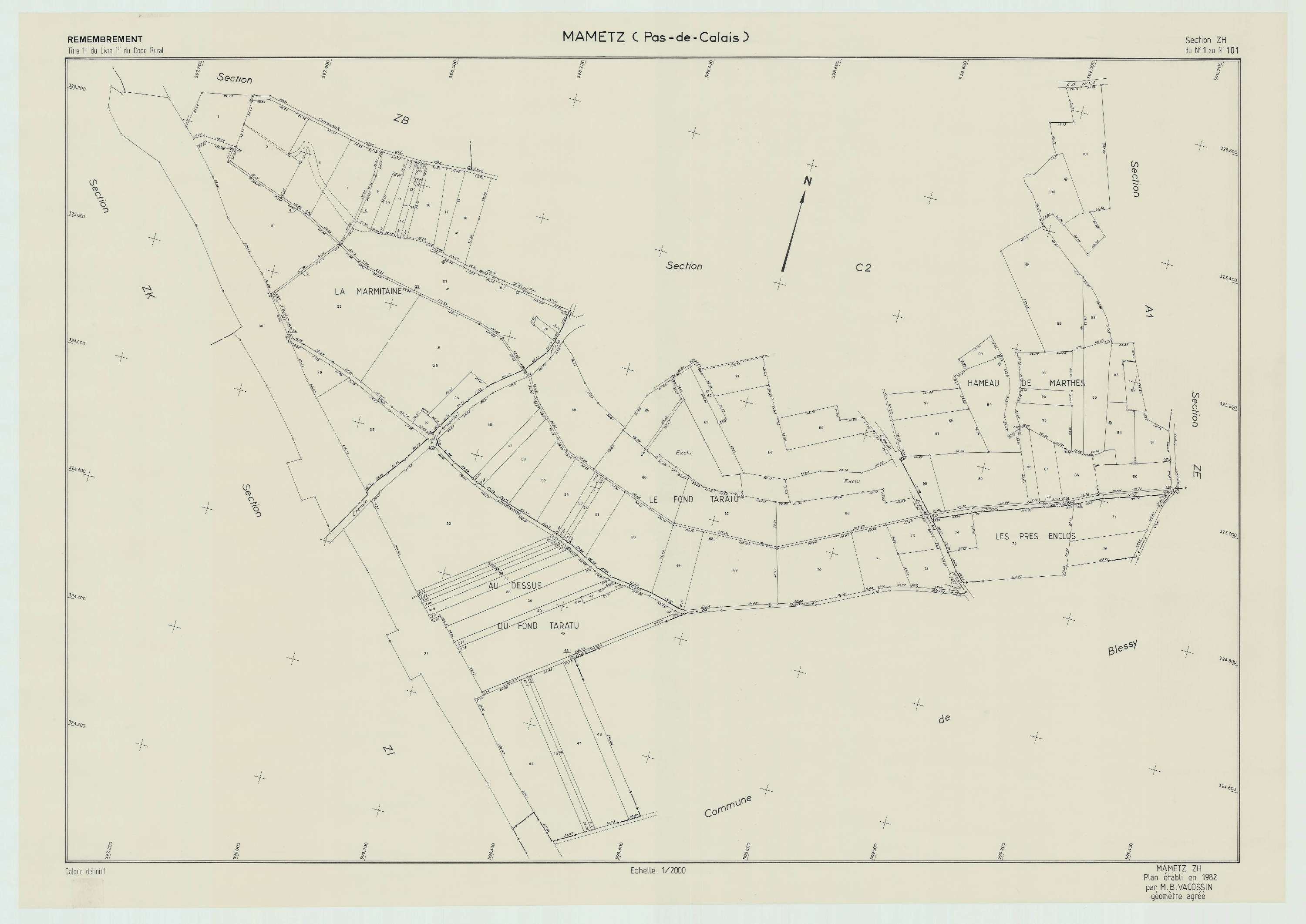 Mametz - Plan de remembrement : section ZE.