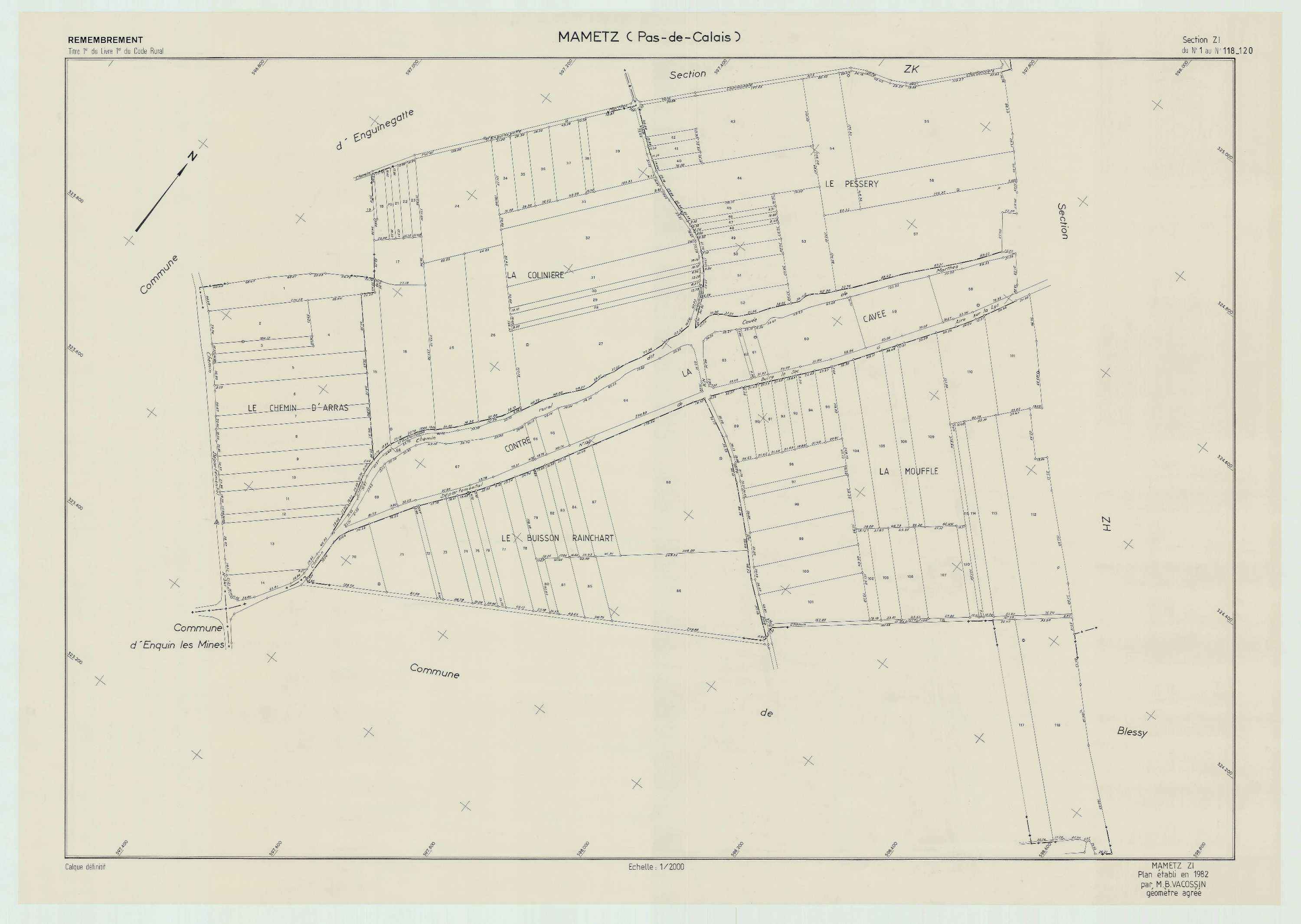 Mametz - Plan de remembrement : section ZH.