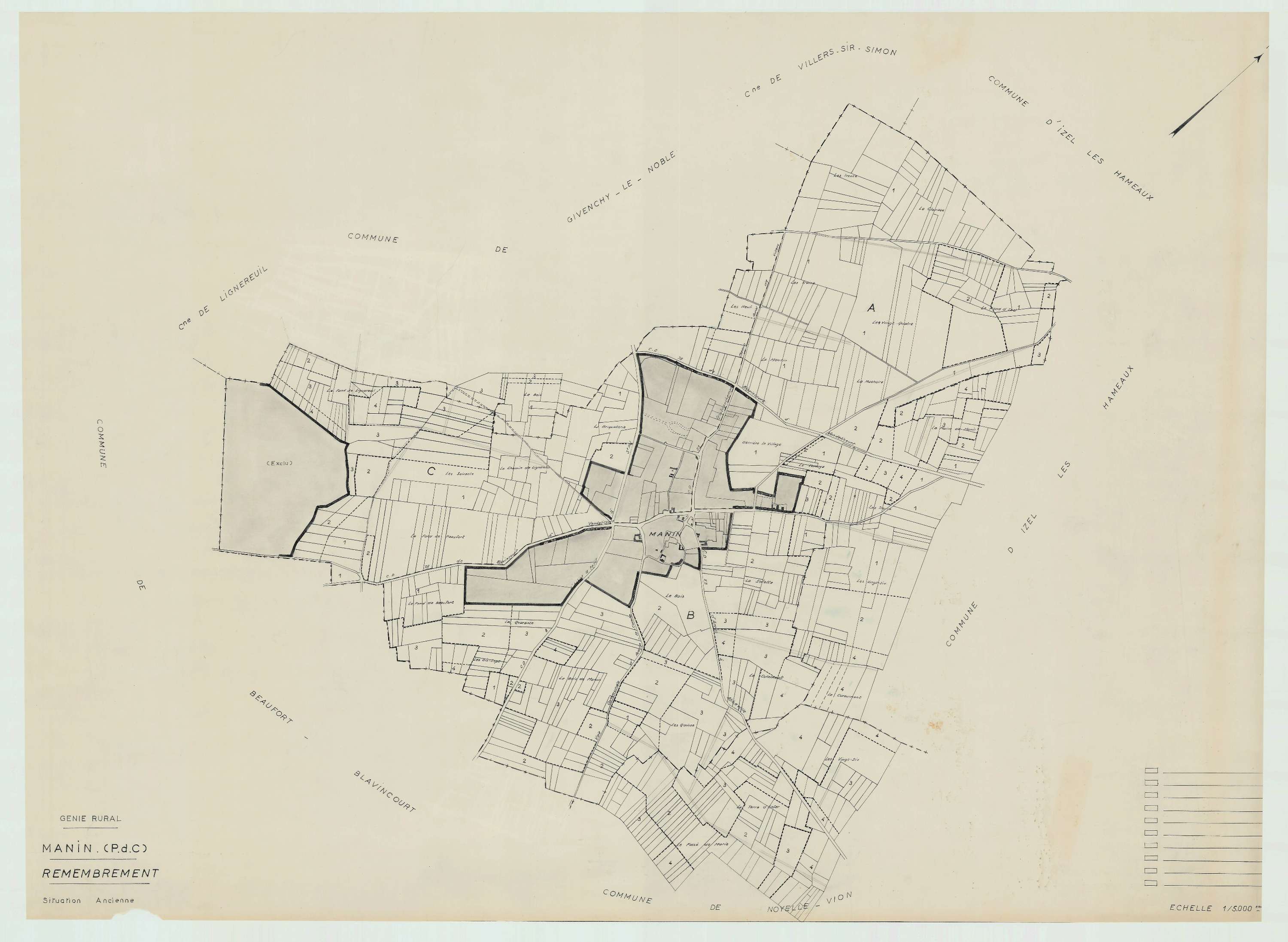 Manin - Plan cadastral : tableau d'assemblage antérieur au remembrement.