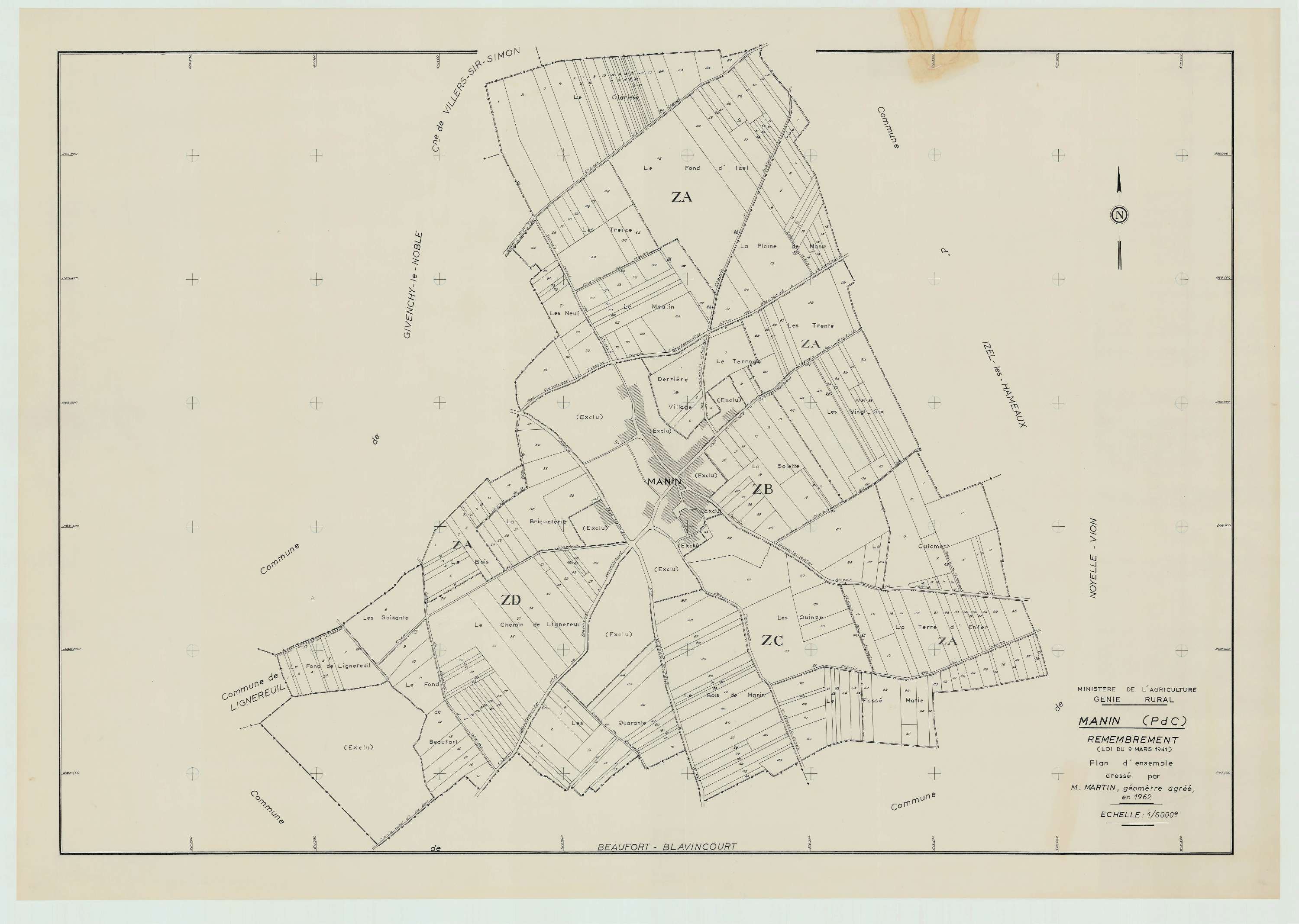 Manin - Plan cadastral : tableau d'assemblage postérieur au remembrement.