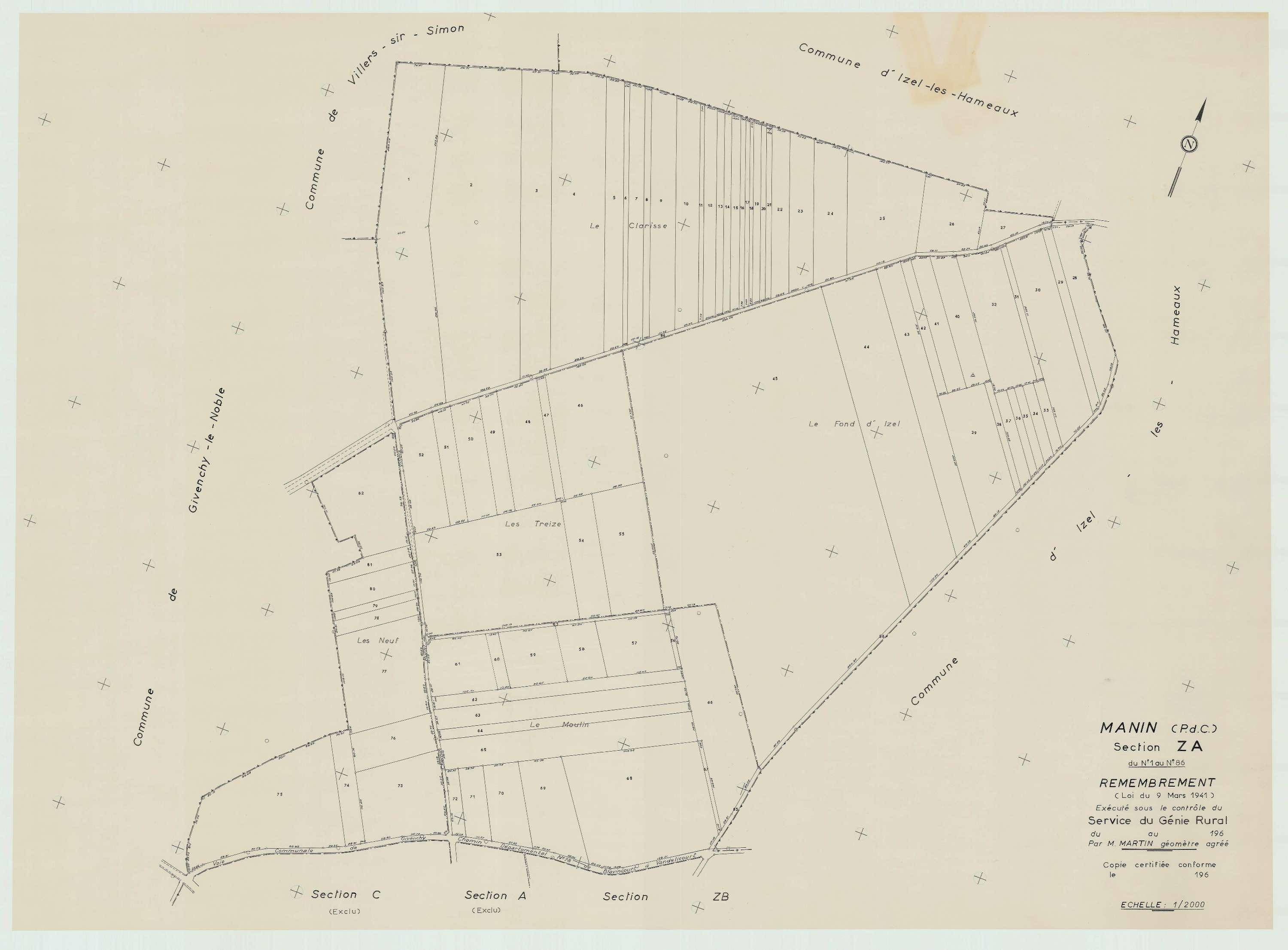 Manin - Plan de remembrement : section ZA.