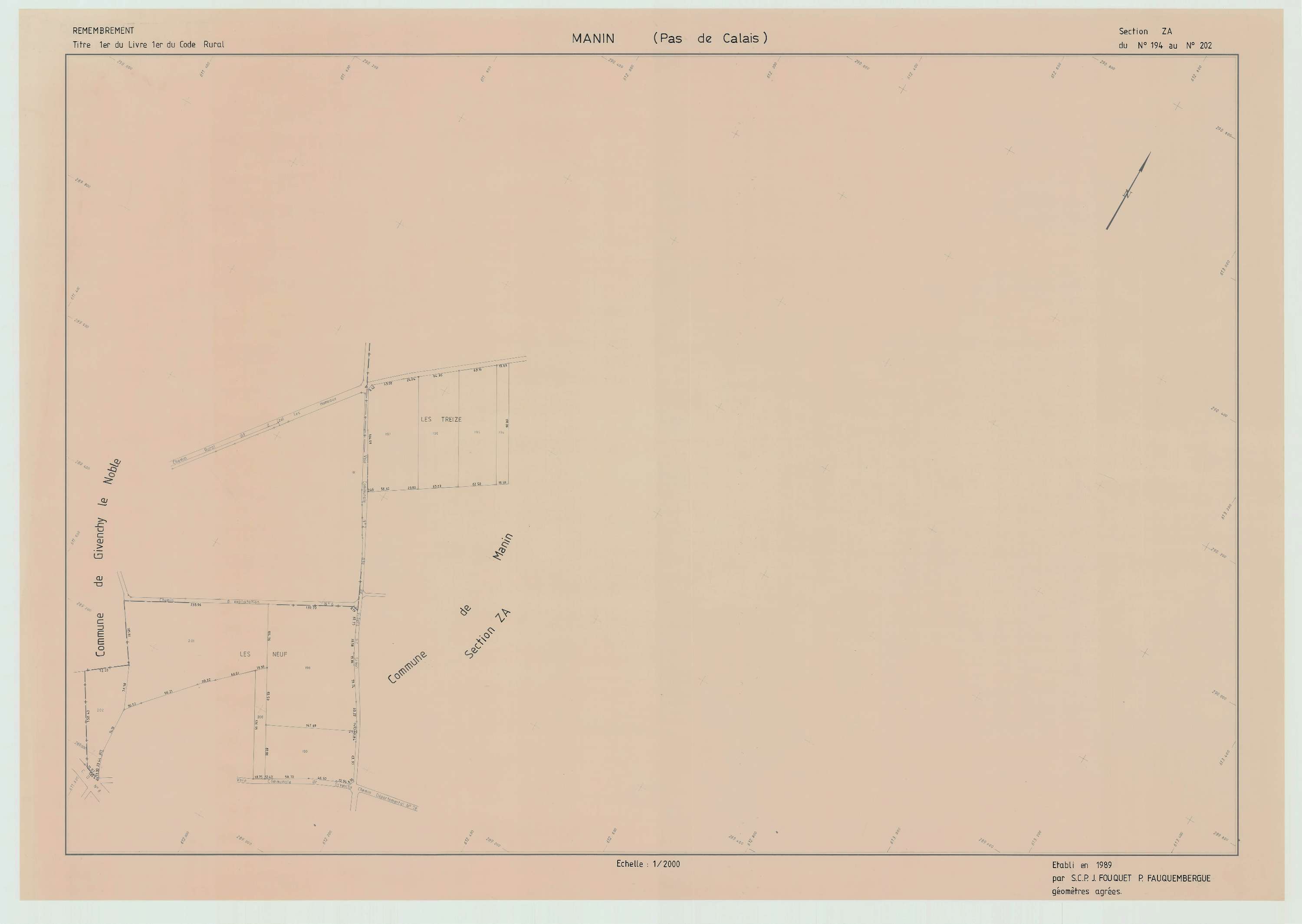 Manin - Plan de remembrement : section ZA.