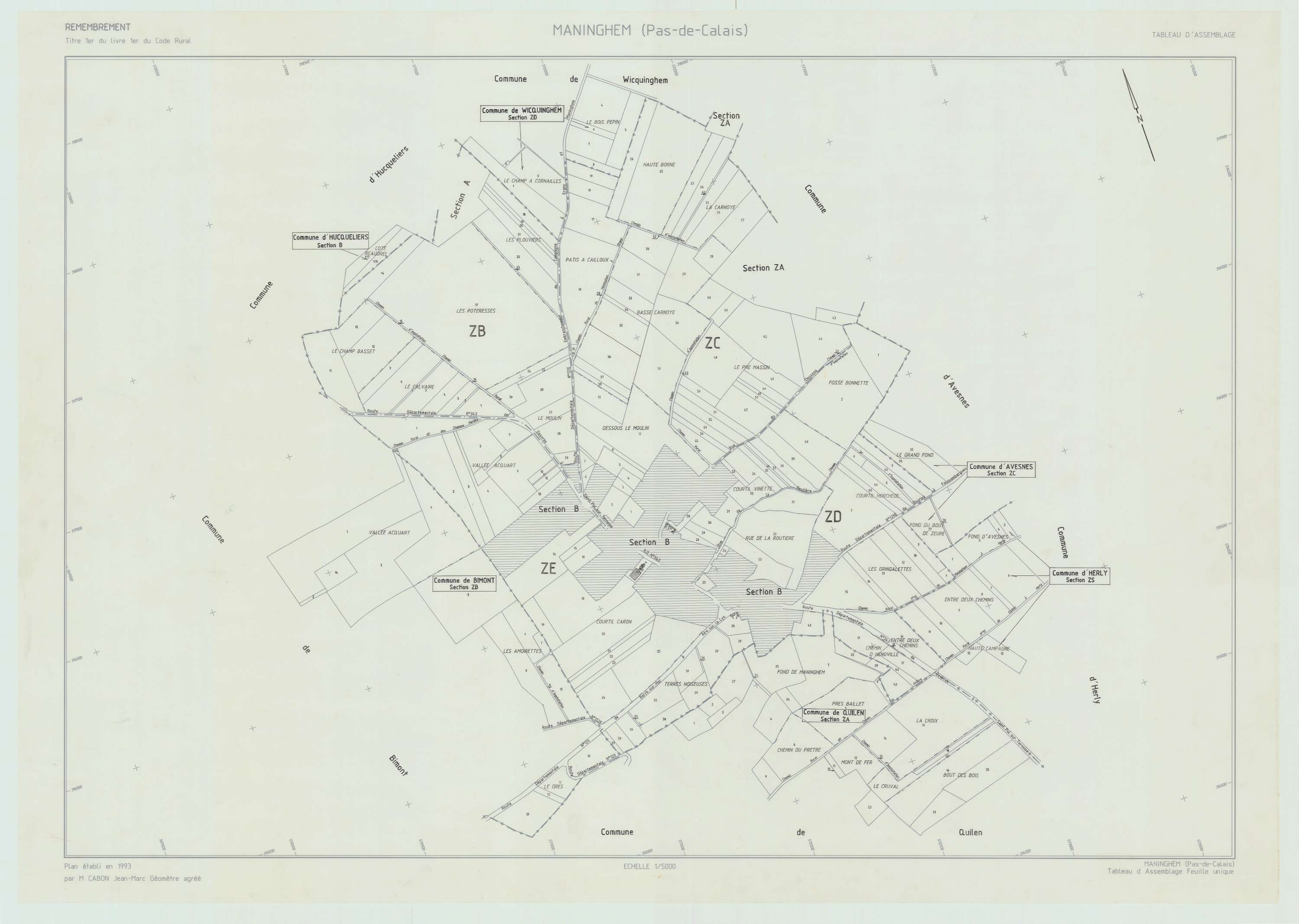 Manin - Plan cadastral : tableau d'assemblage postérieur au remembrement.