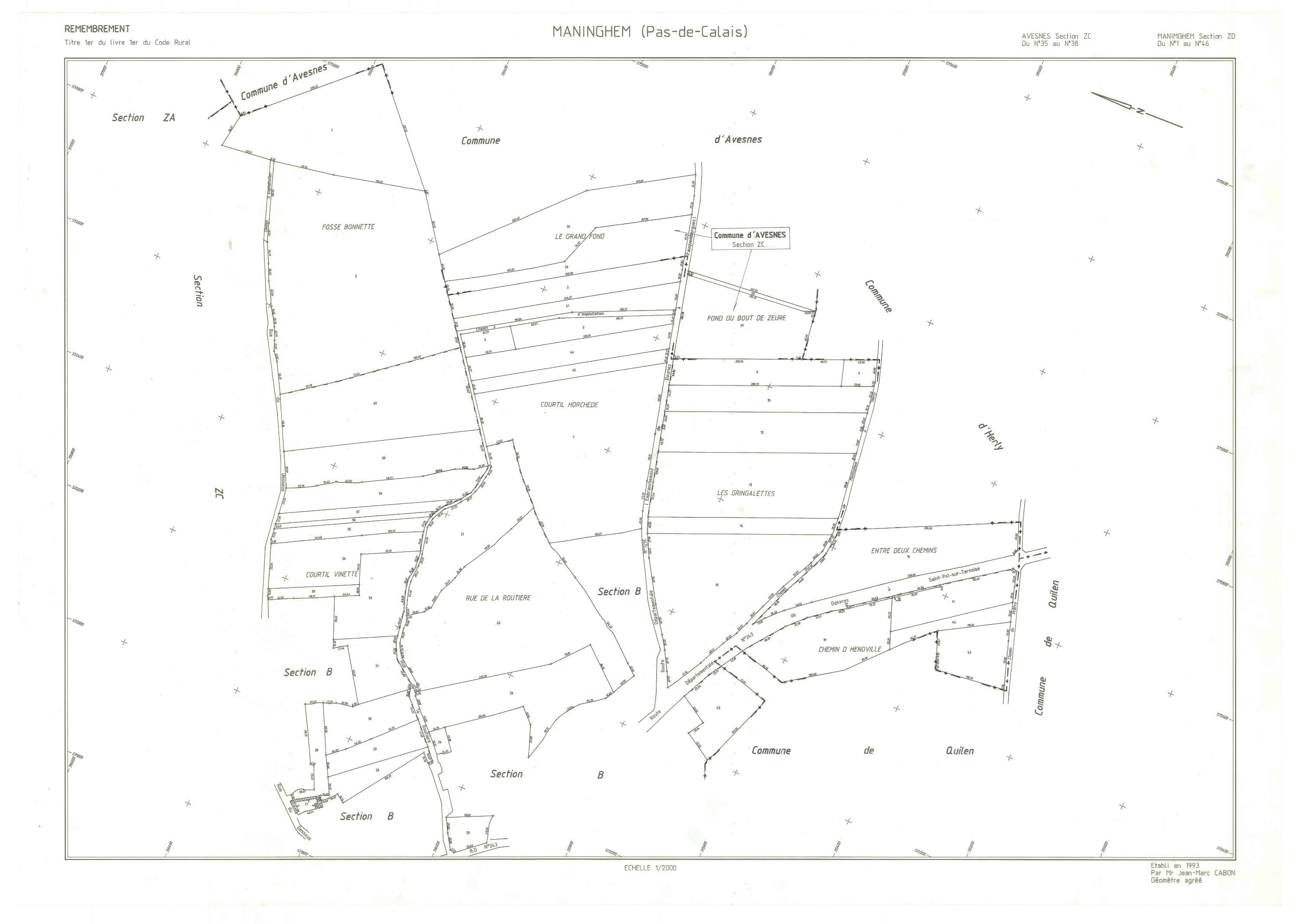 Maninghem - Plan de remembrement : section ZD.