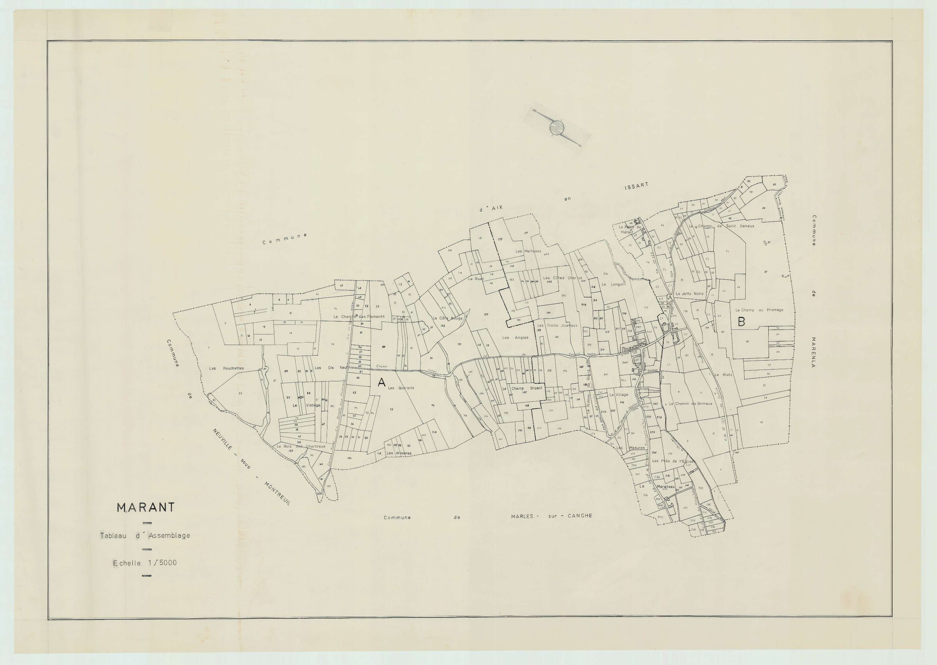 Marant - Plan cadastral : tableau d'assemblage antérieur au remembrement.