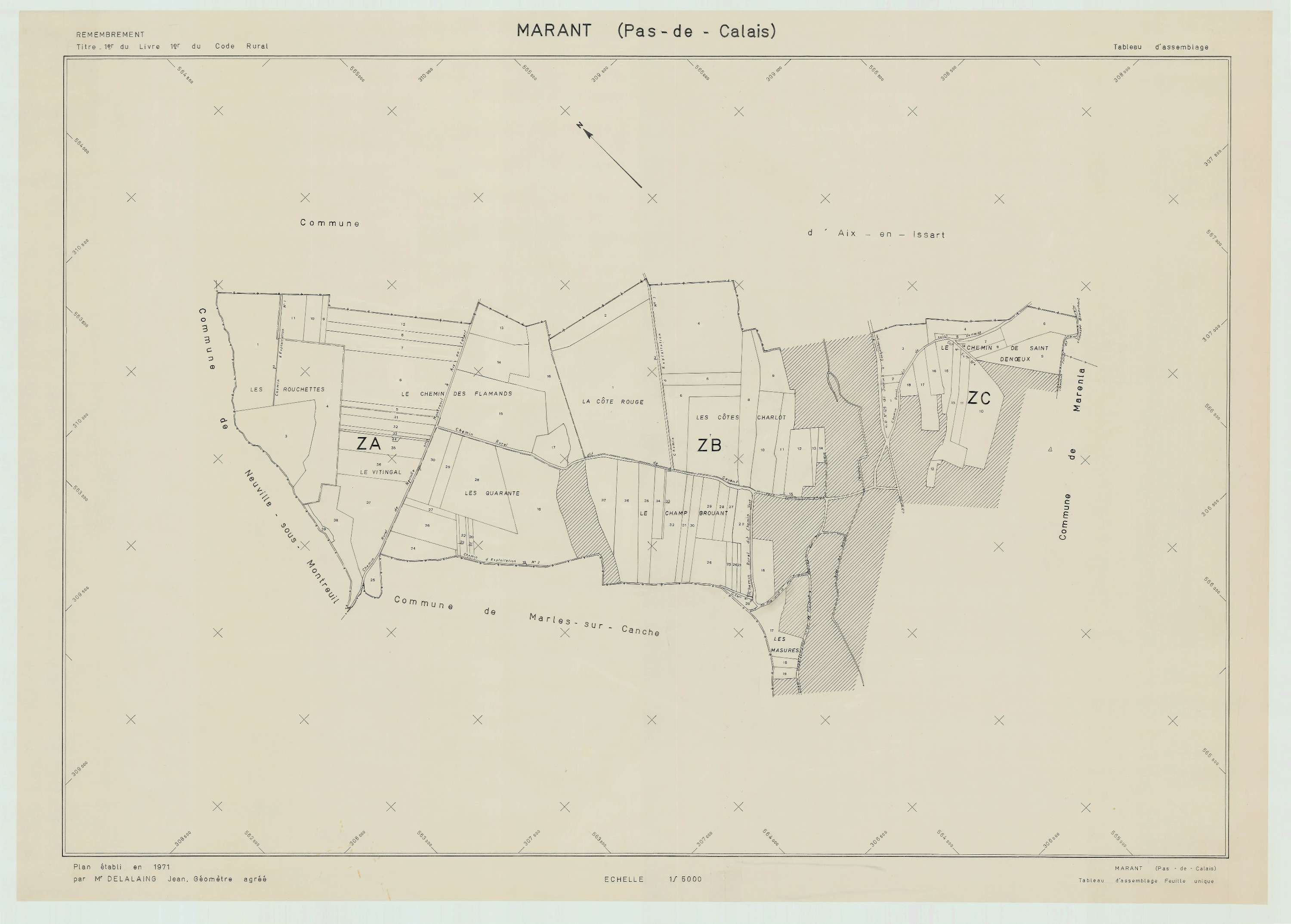 Marant - Plan cadastral : tableau d'assemblage postérieur au remembrement.