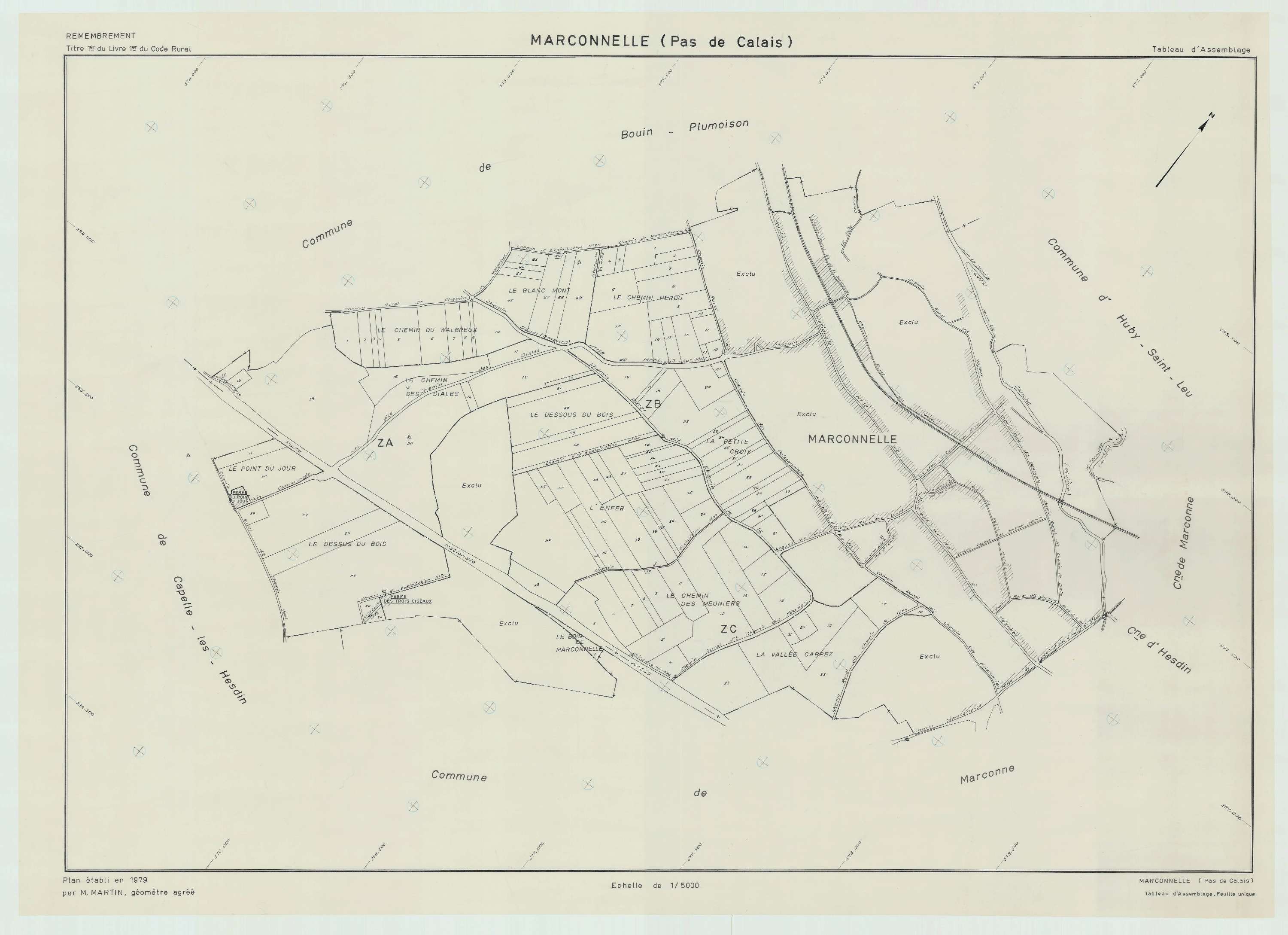 Marconnelle - Plan cadastral : tableau d'assemblage postérieur au remembrement.