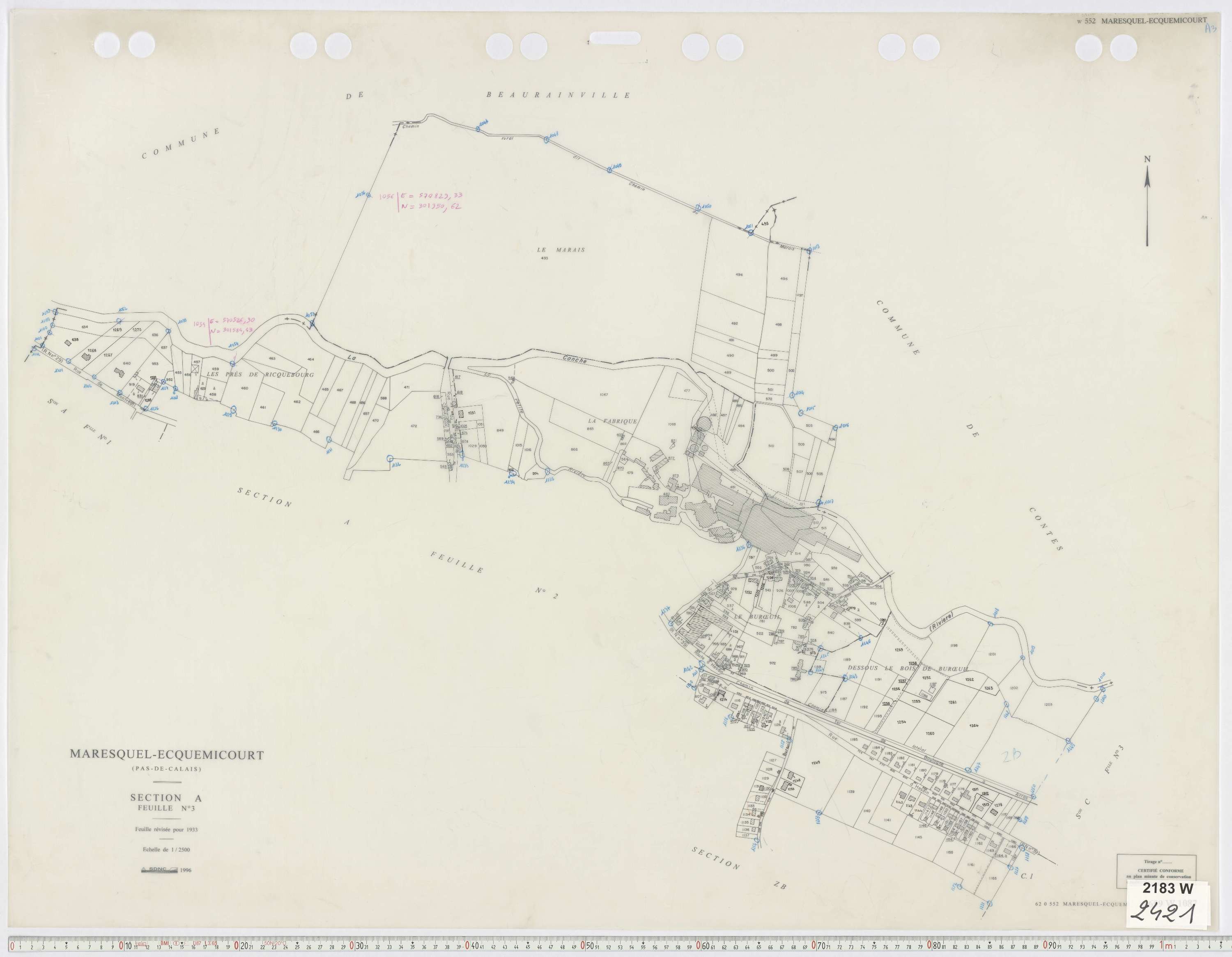 Maresquel-Ecquemicourt - Section A, feuille 3.