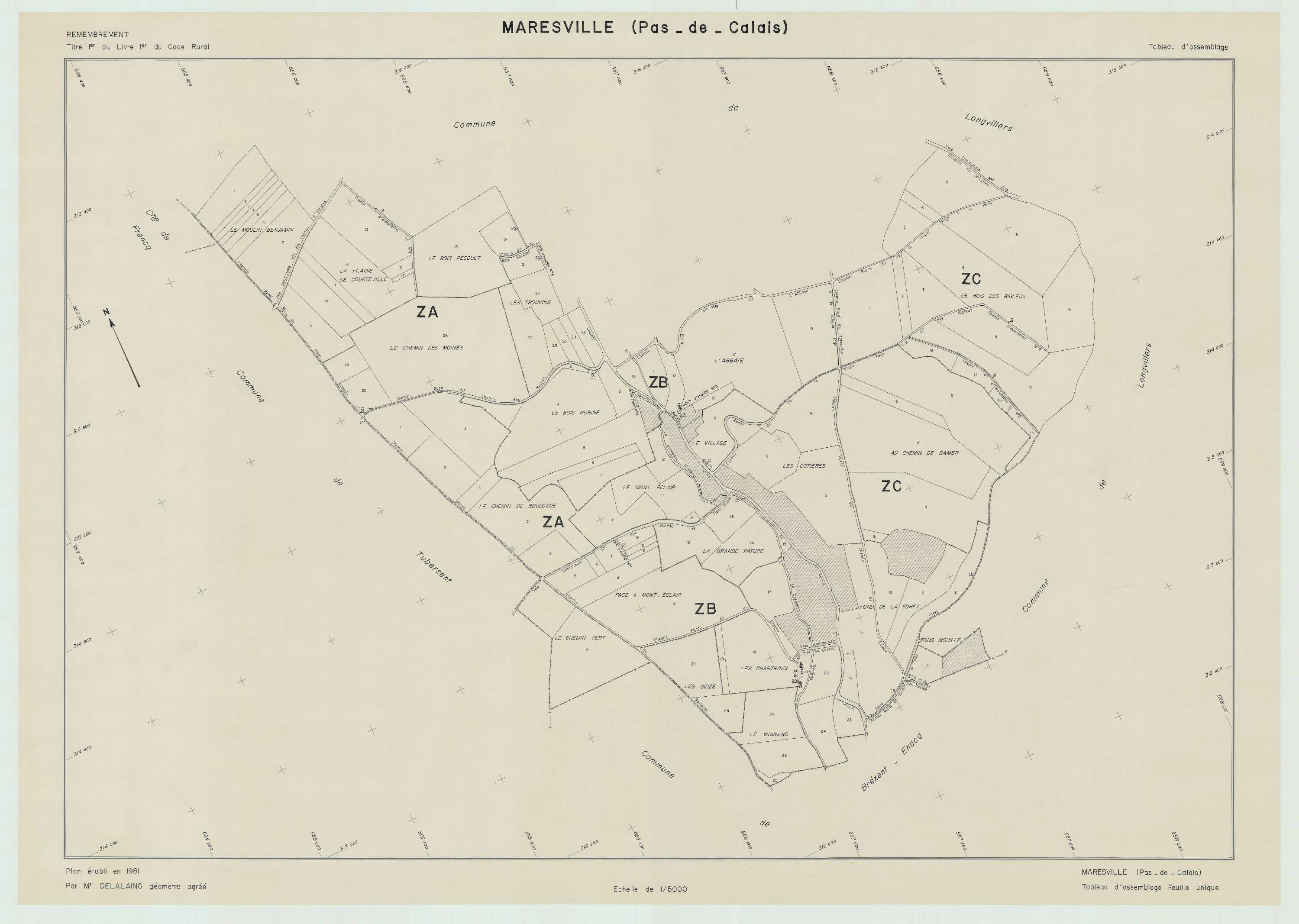 Maresville - Plan cadastral : tableau d'assemblage postérieur au remembrement.