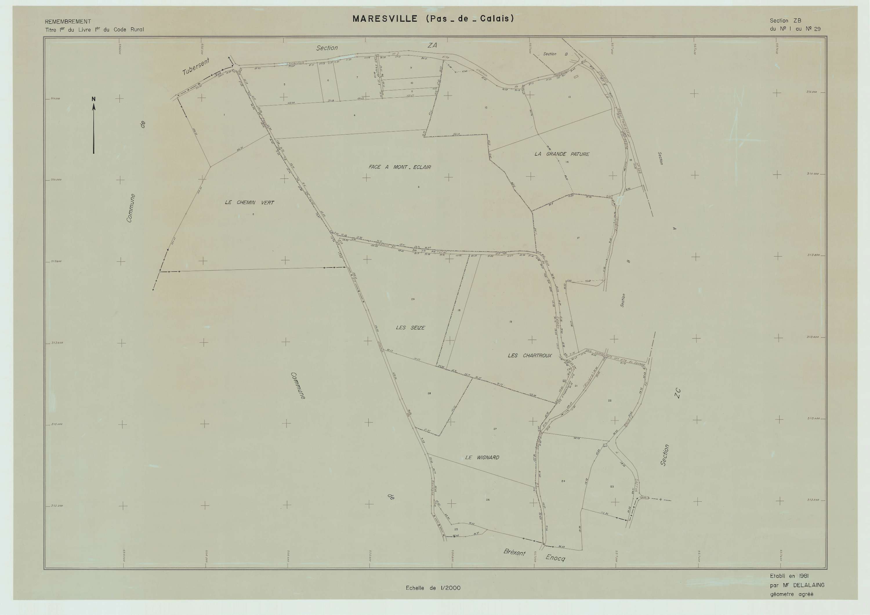 Maresville - Plan de remembrement : section ZB.