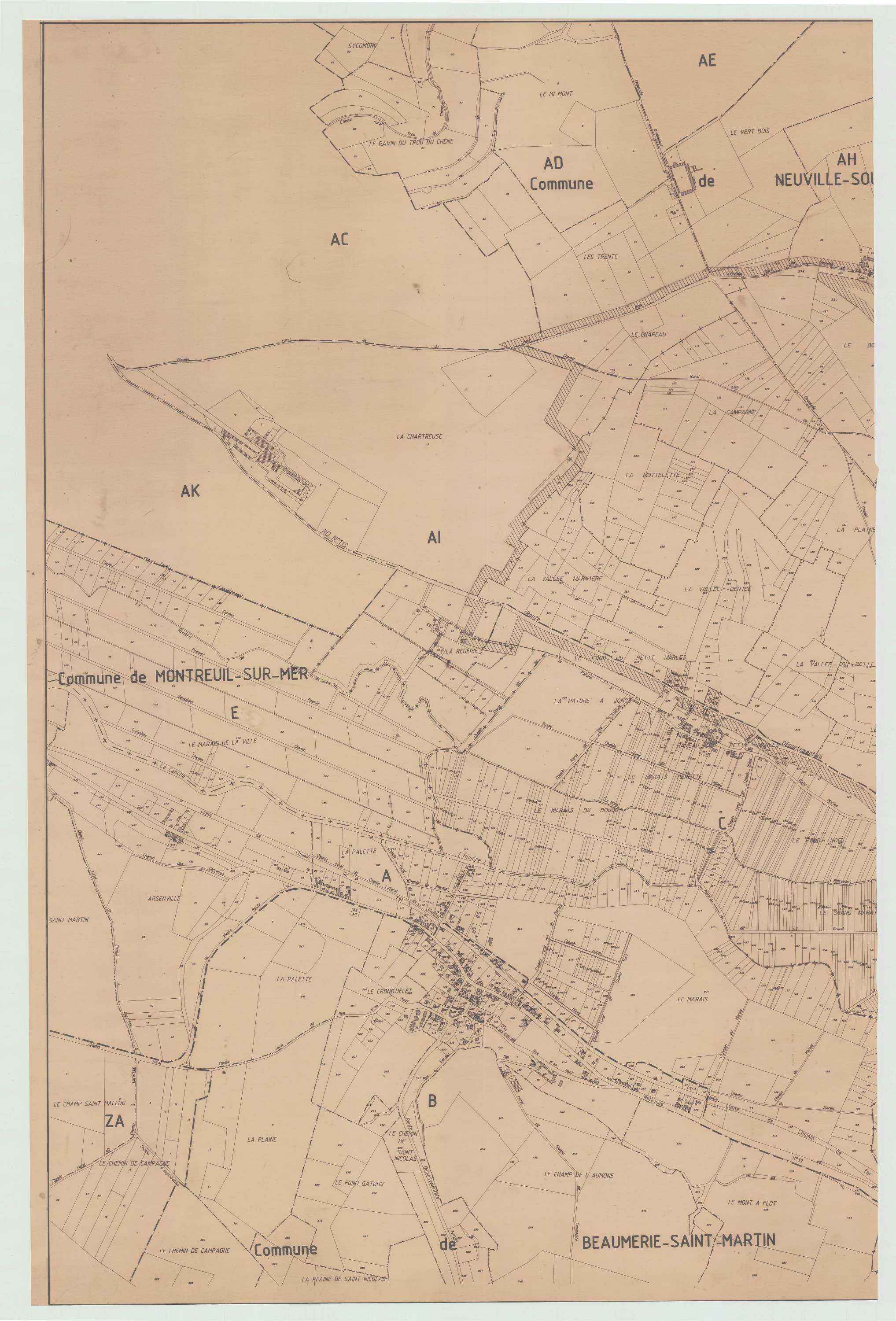 Marles-sur-Canche - Plan cadastral : tableau d'assemblage antérieur au remembrement.