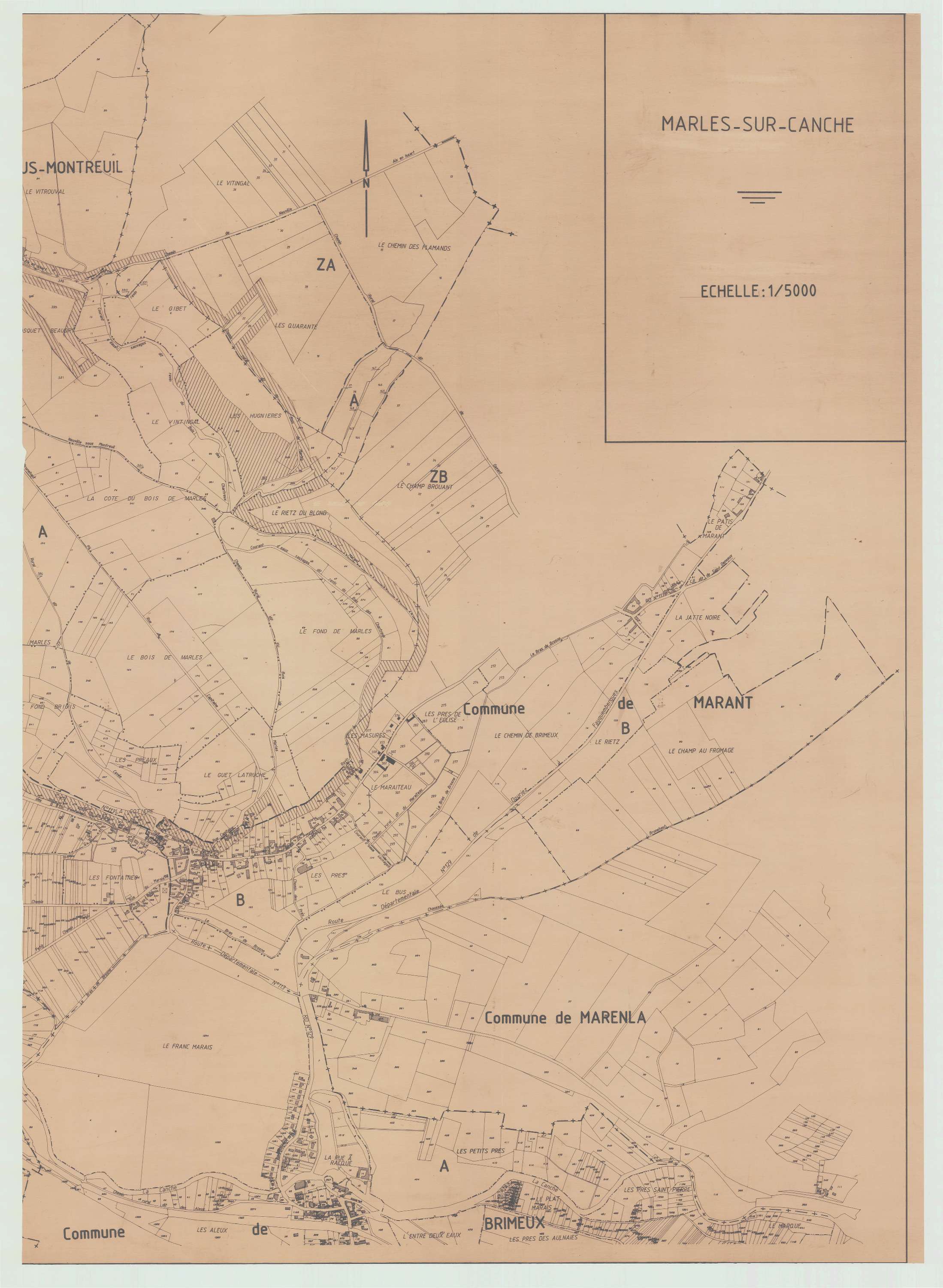 Marles-sur-Canche - Plan cadastral : tableau d'assemblage antérieur au remembrement.