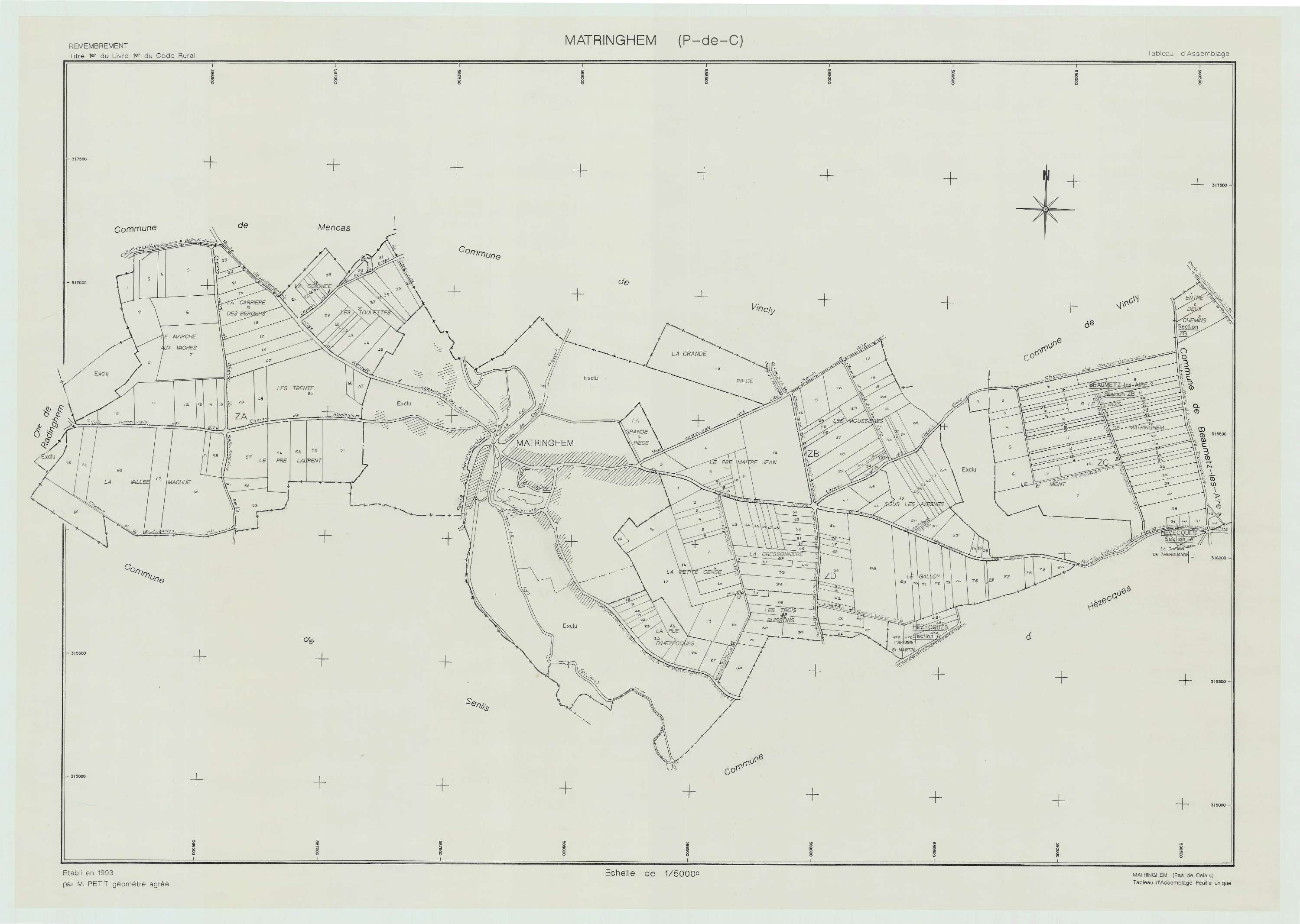 Matringhem - Plan cadastral : tableau d'assemblage postérieur au remembrement.
