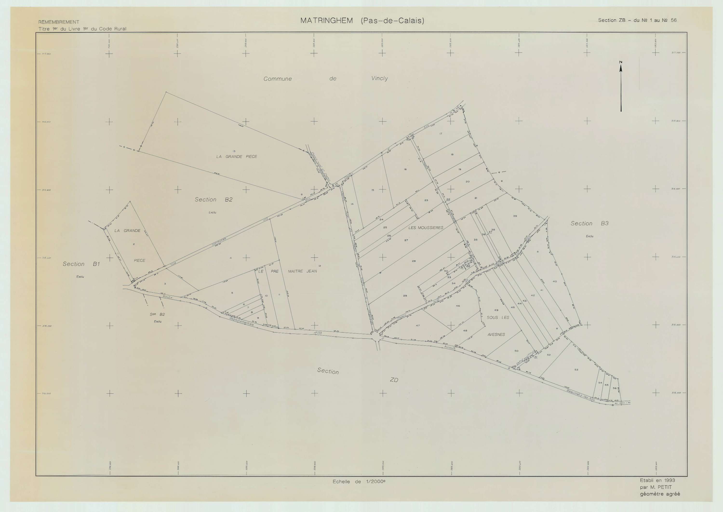 Matringhem - Plan de remembrement : section ZB.