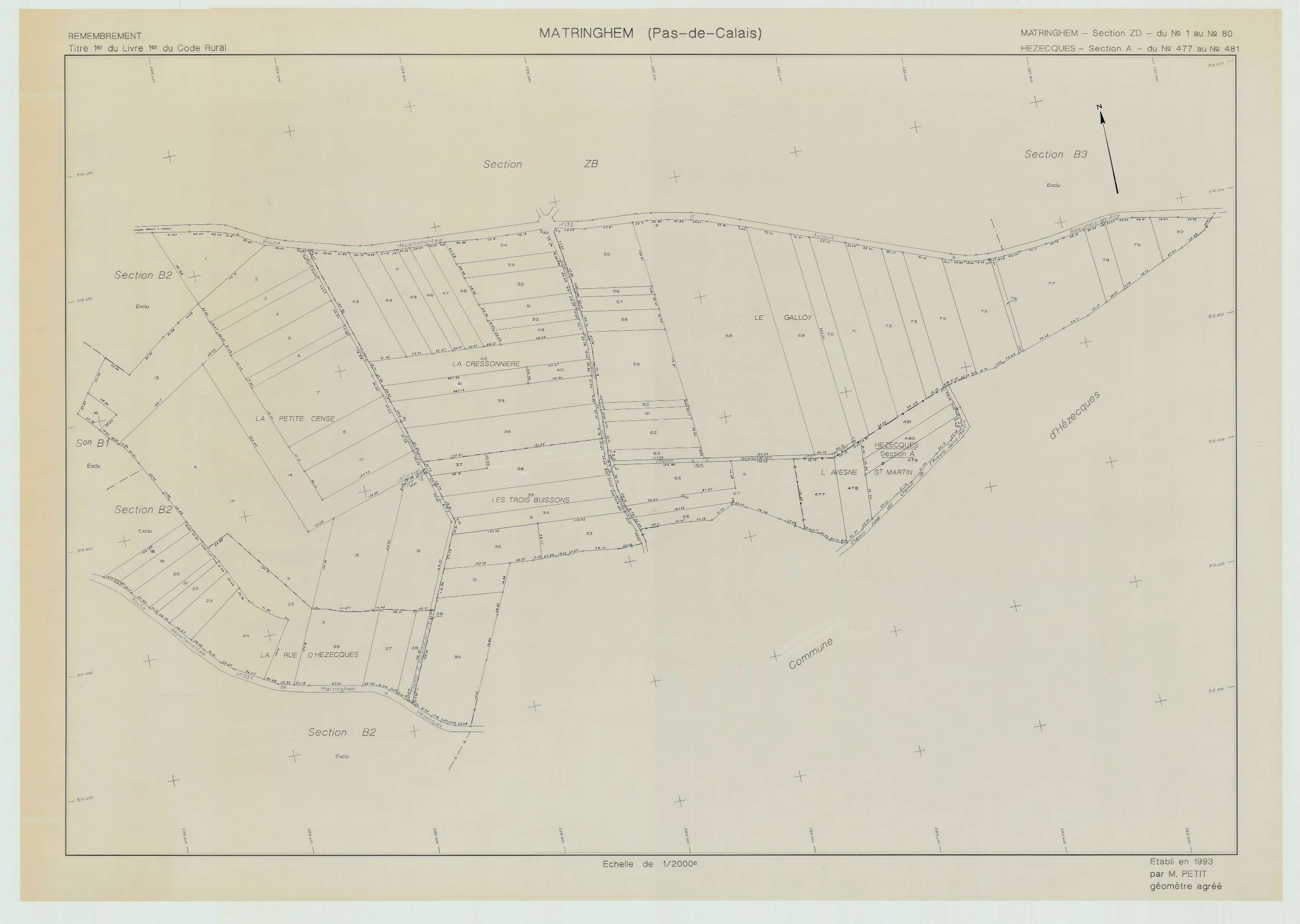 Matringhem - Plan de remembrement : section ZD.
