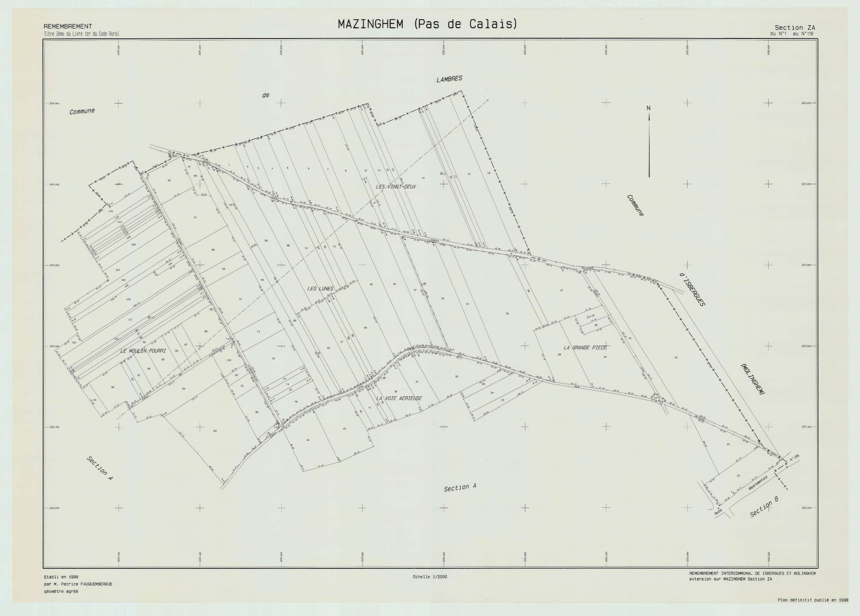 Mazinghem - Plan de remembrement : section ZA.