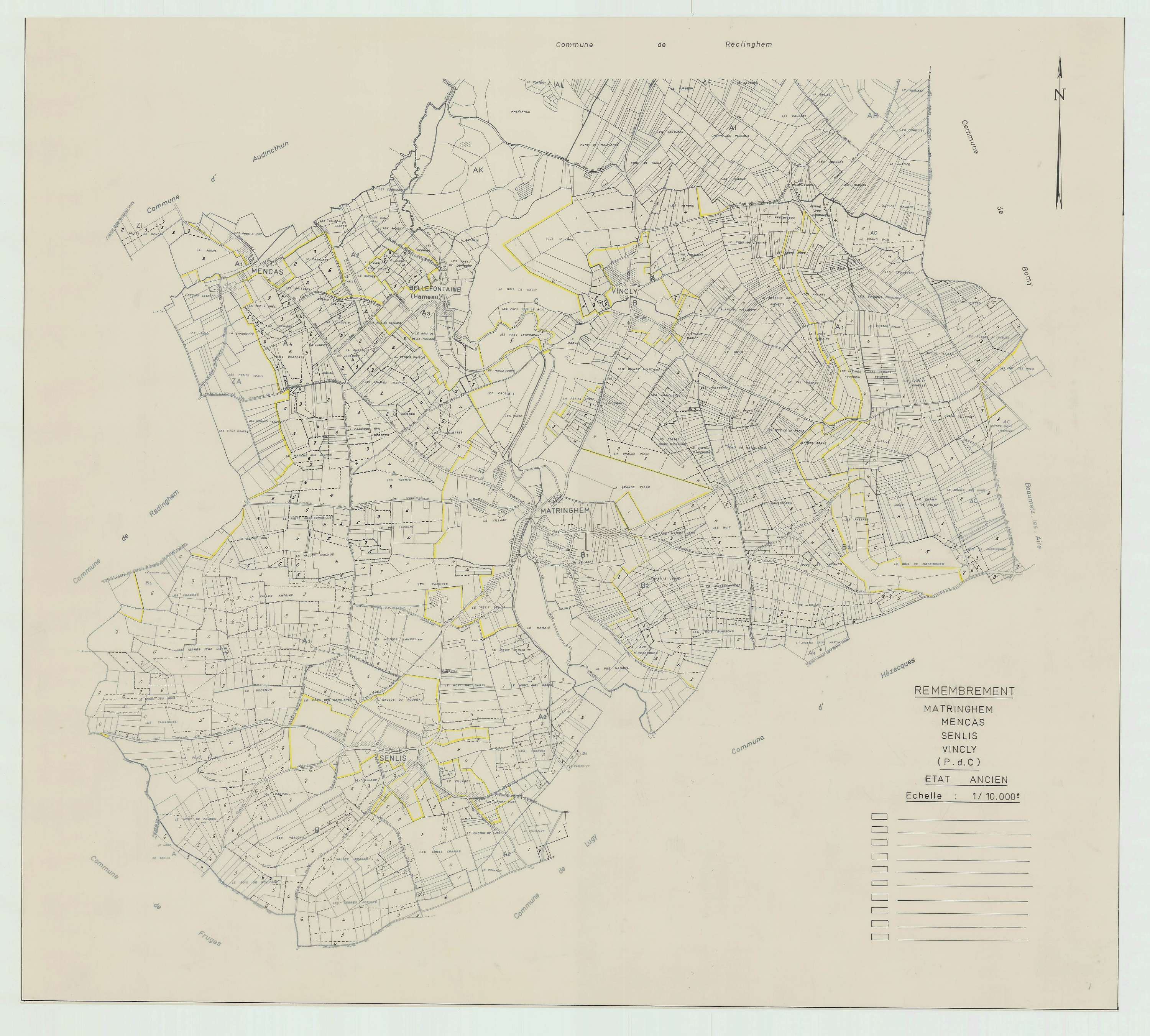 Mencas - Plan cadastral : tableau d'assemblage antérieur au remembrement.