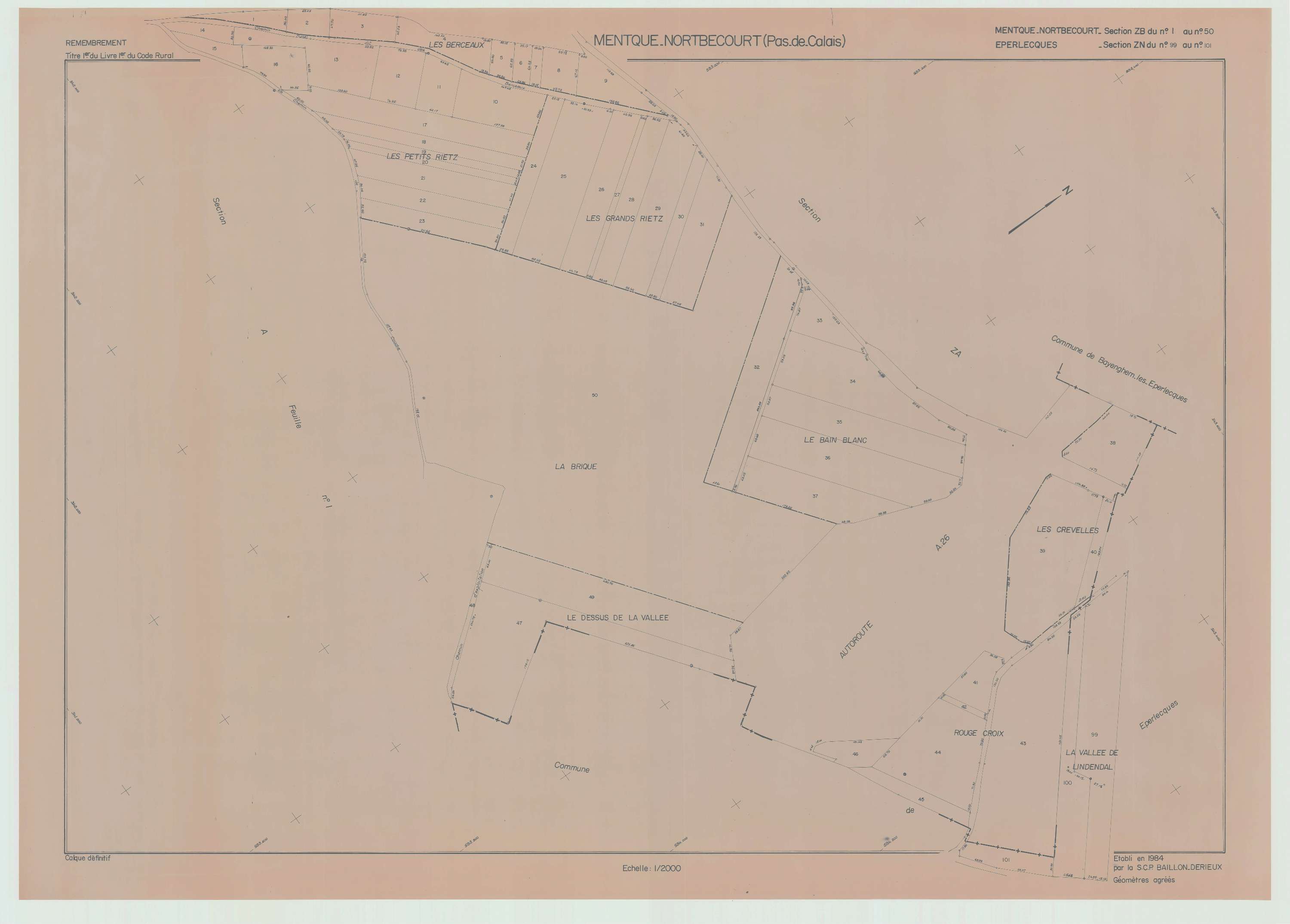 Mentque-Nortbécourt - Plan de remembrement : section ZB.