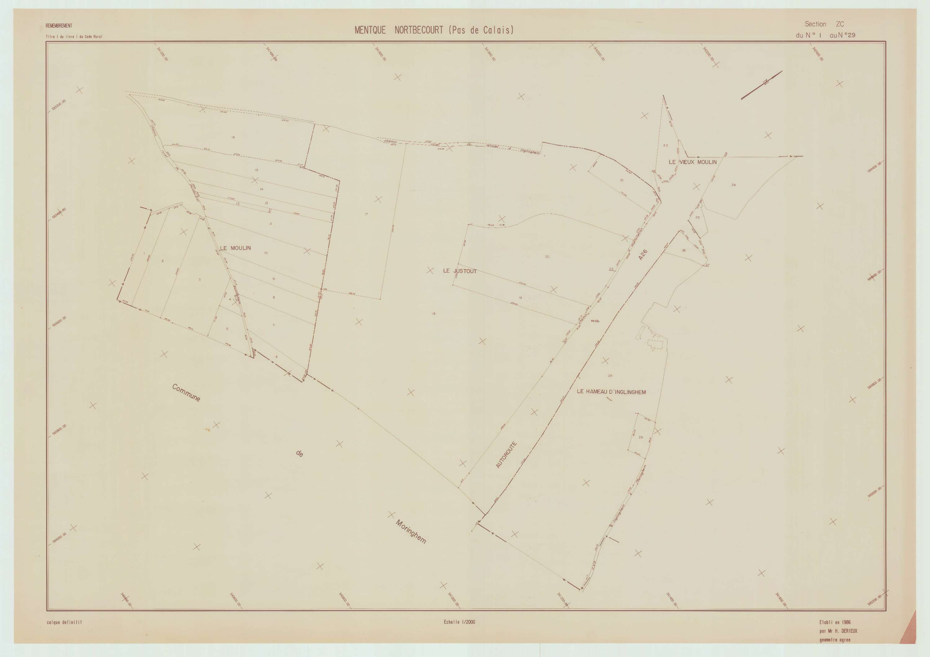 Mentque-Nortbécourt - Plan de remembrement : section ZC.