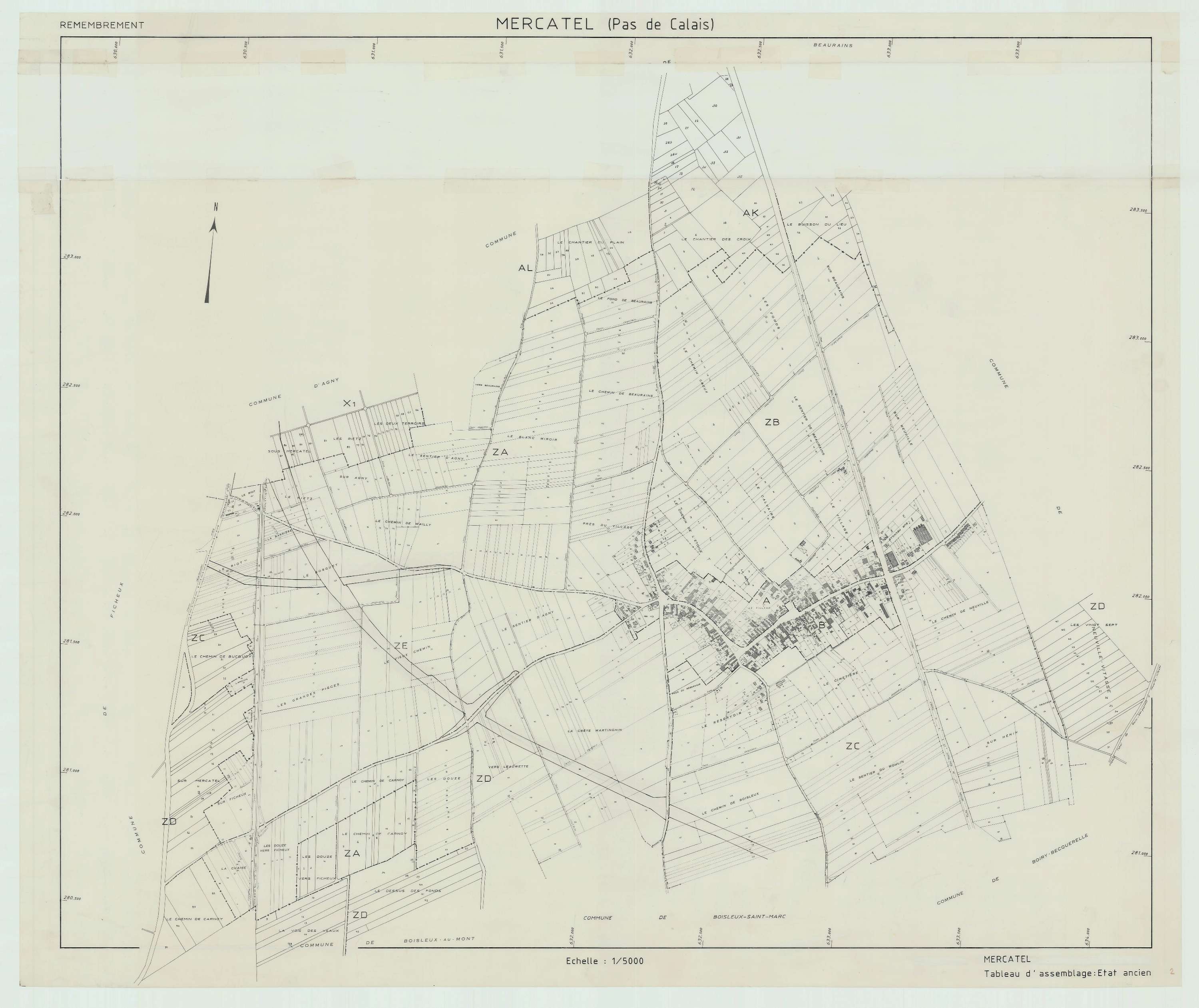 Mercatel - Plan cadastral : tableau d'assemblage antérieur au remembrement.