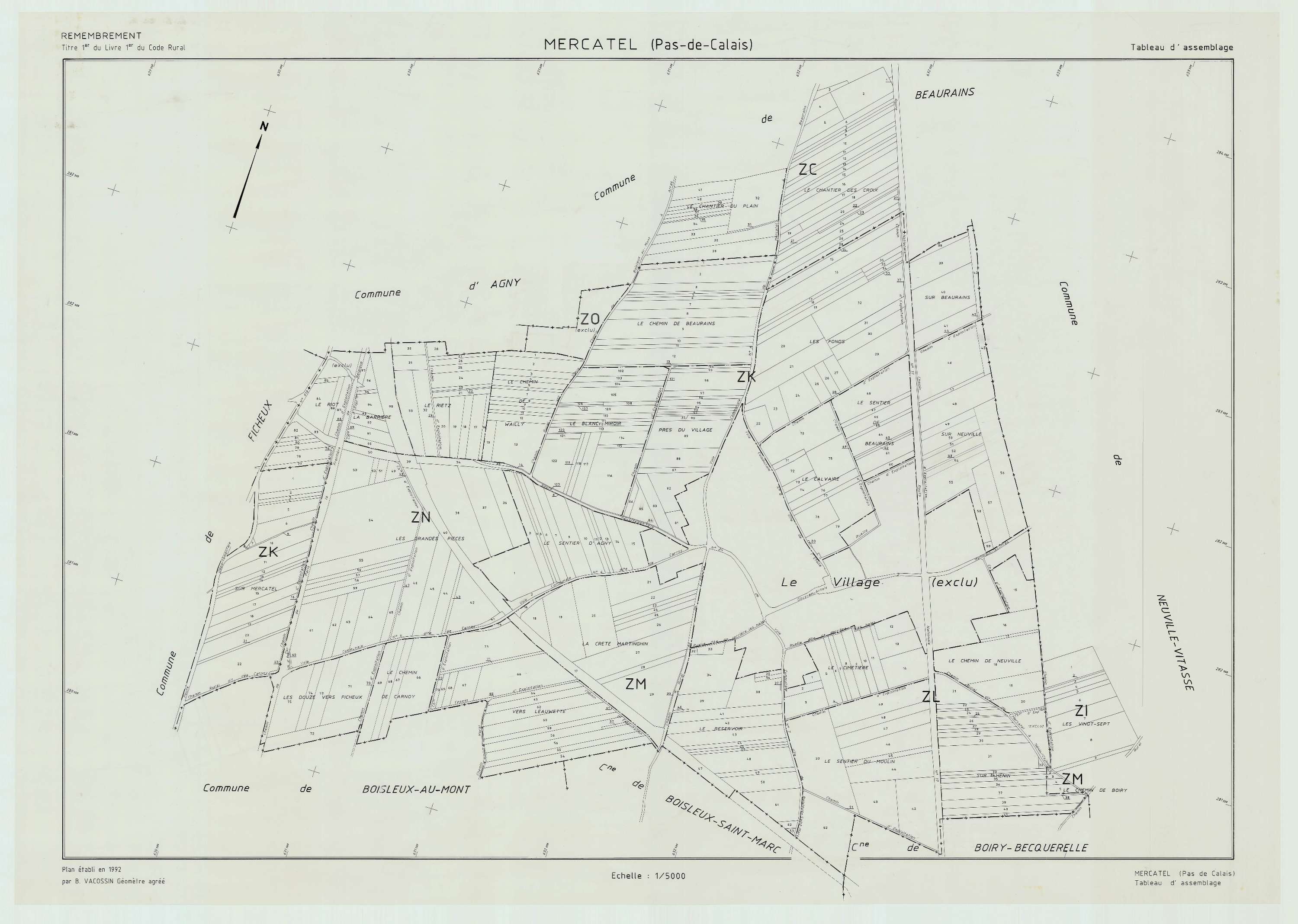 Mercatel - Plan cadastral : tableau d'assemblage postérieur au remembrement.