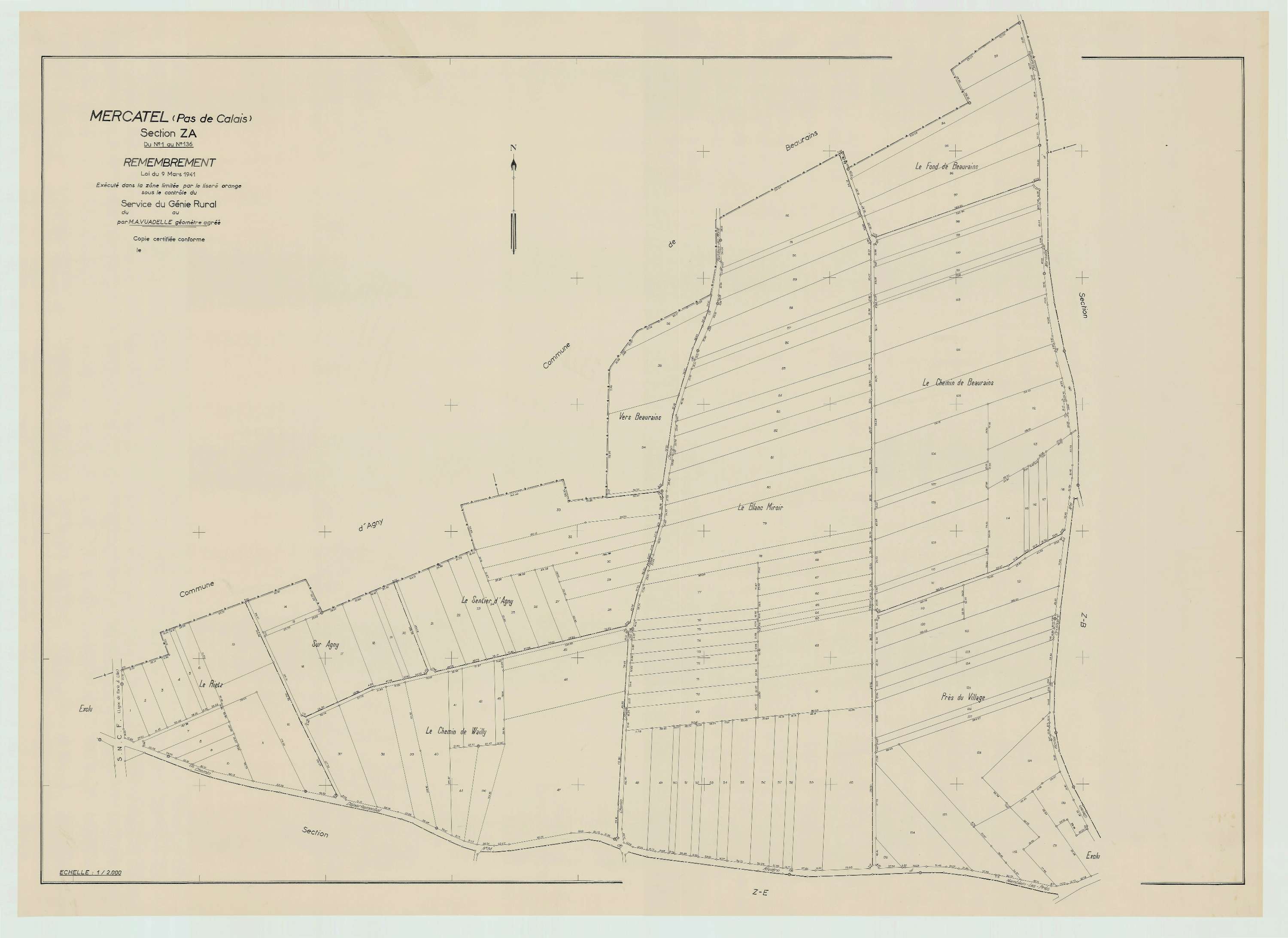 Mercatel - Plan de remembrement : section ZA.