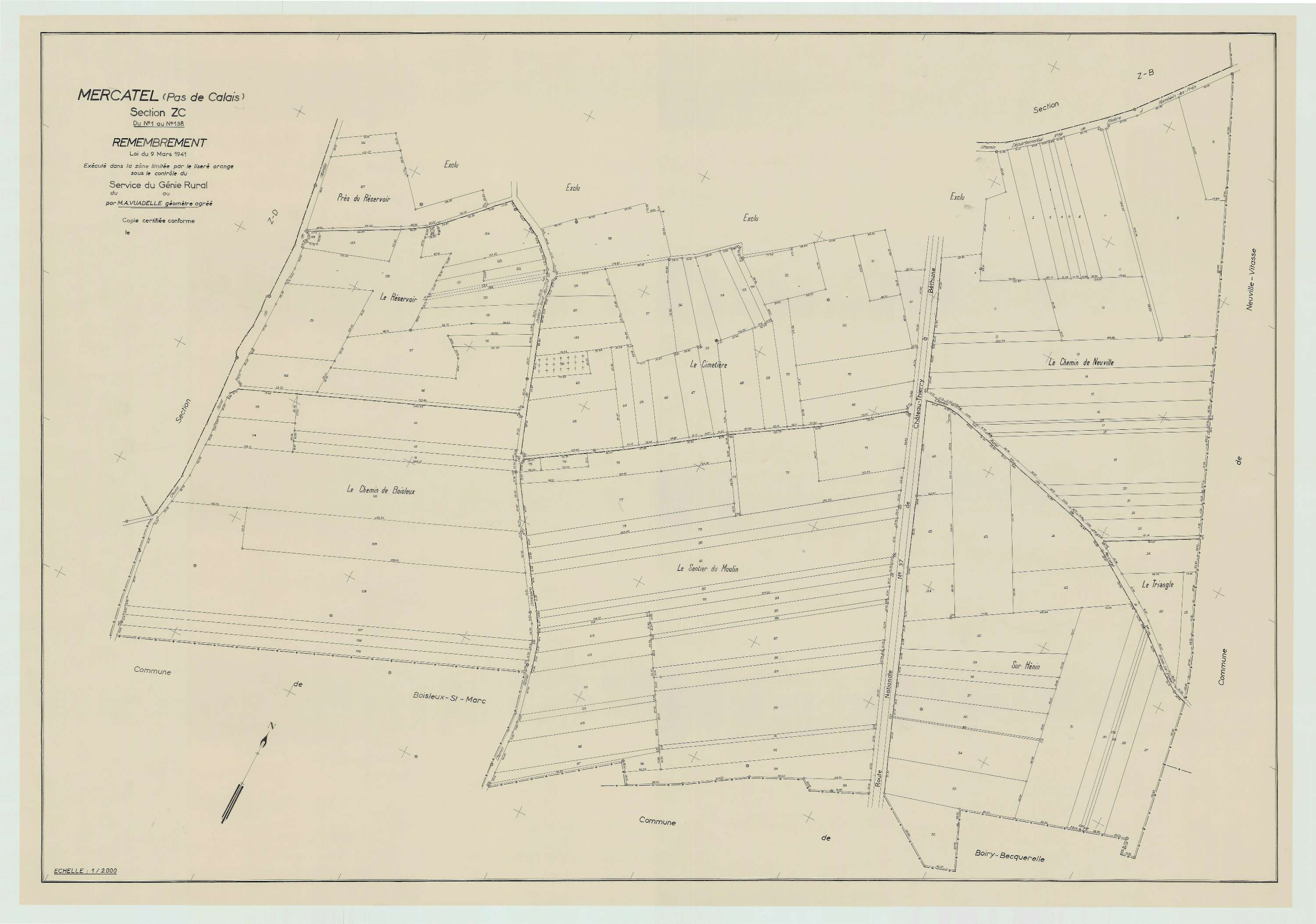 Mercatel - Plan de remembrement : section ZC.