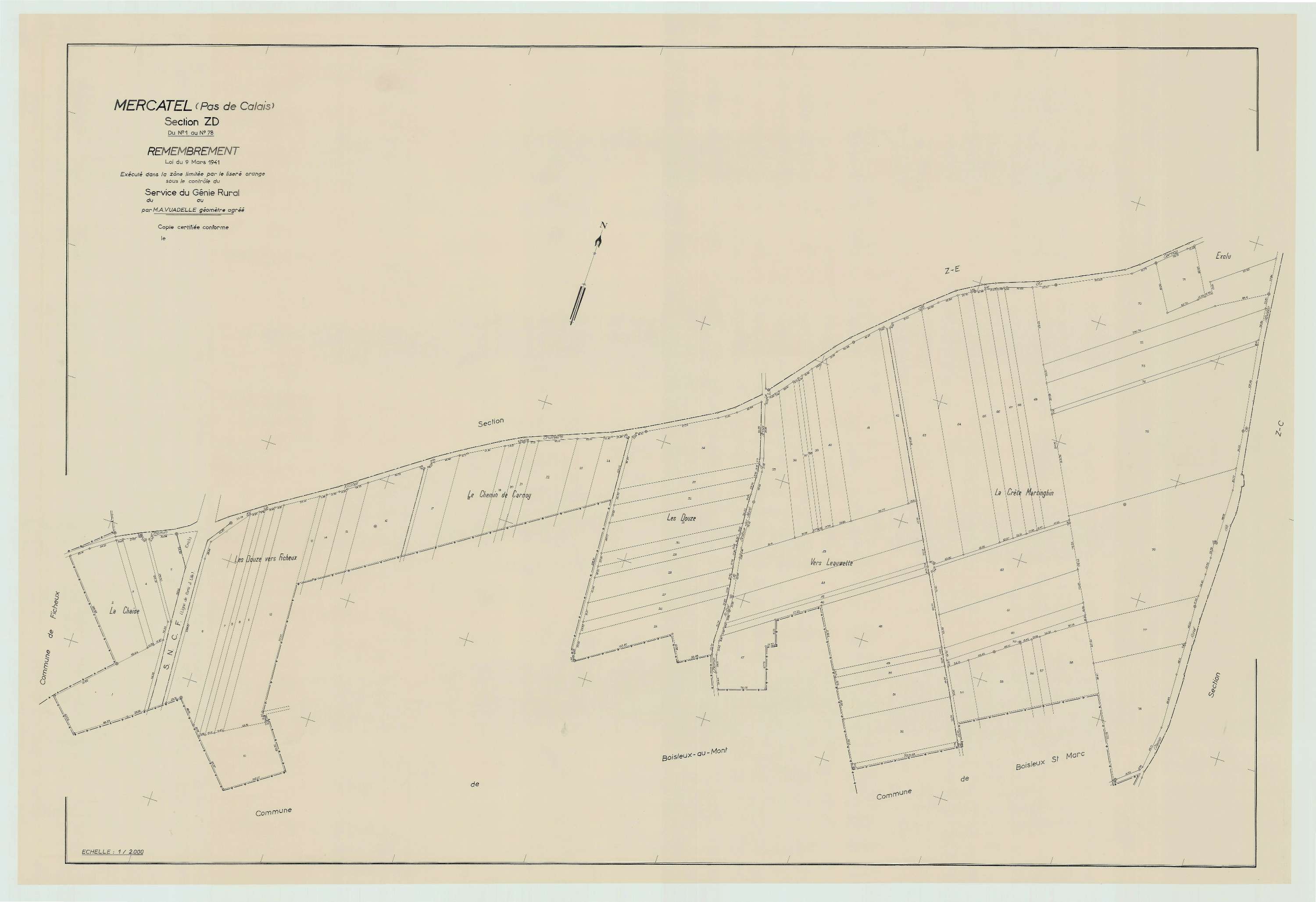 Mercatel - Plan de remembrement : section ZD.