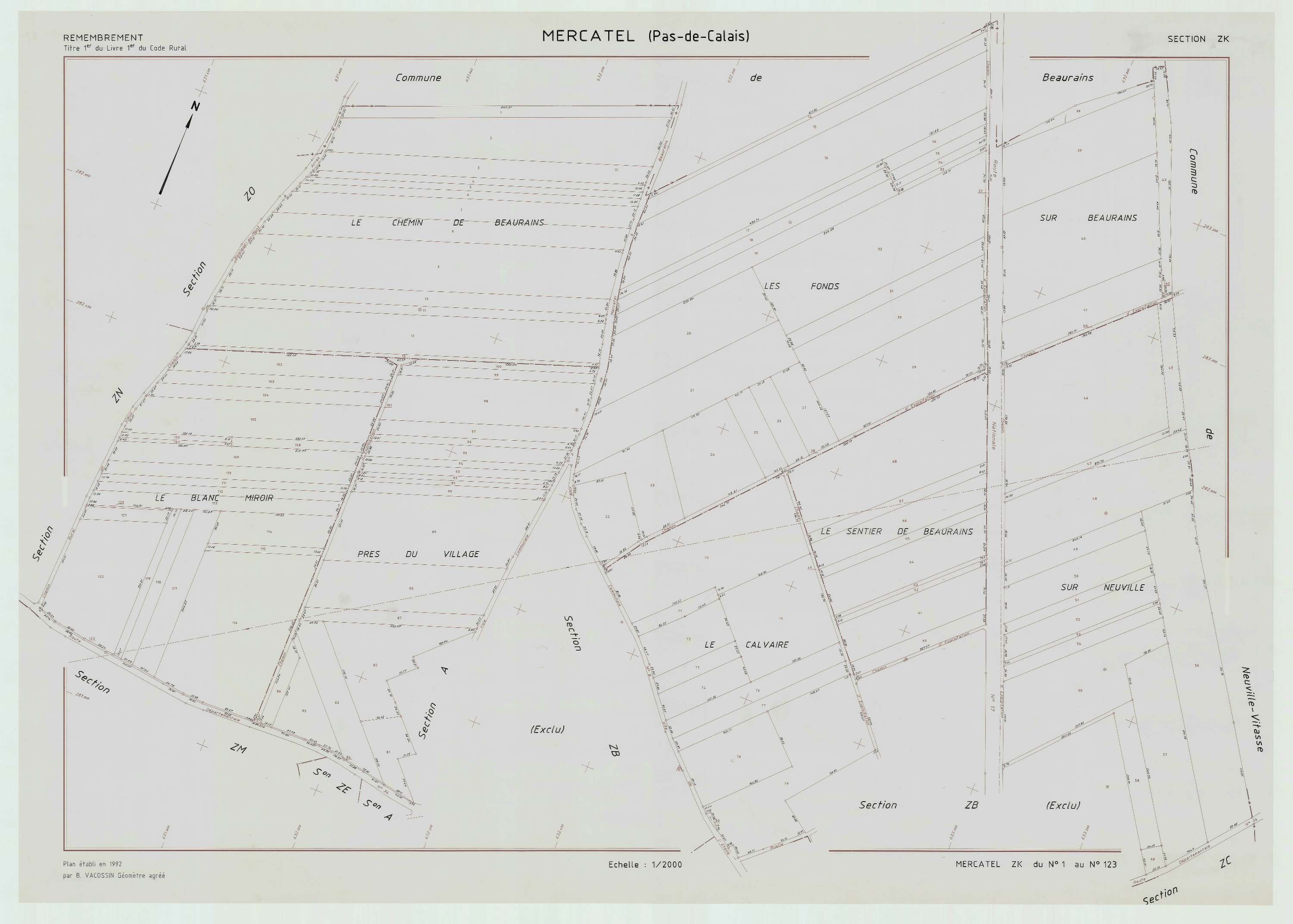 Mercatel - Plan de remembrement : section ZK.