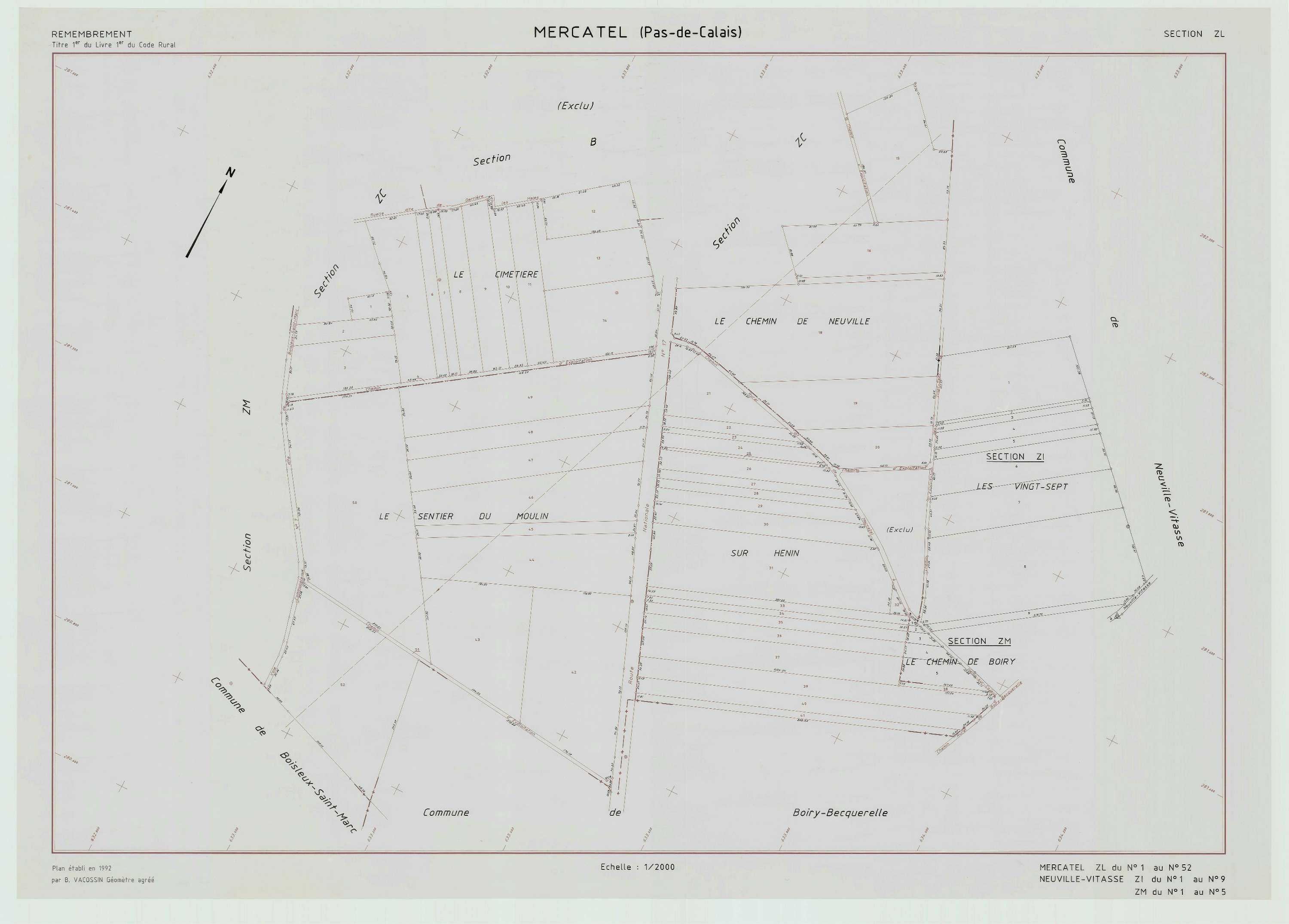 Mercatel - Plan de remembrement : section ZL.