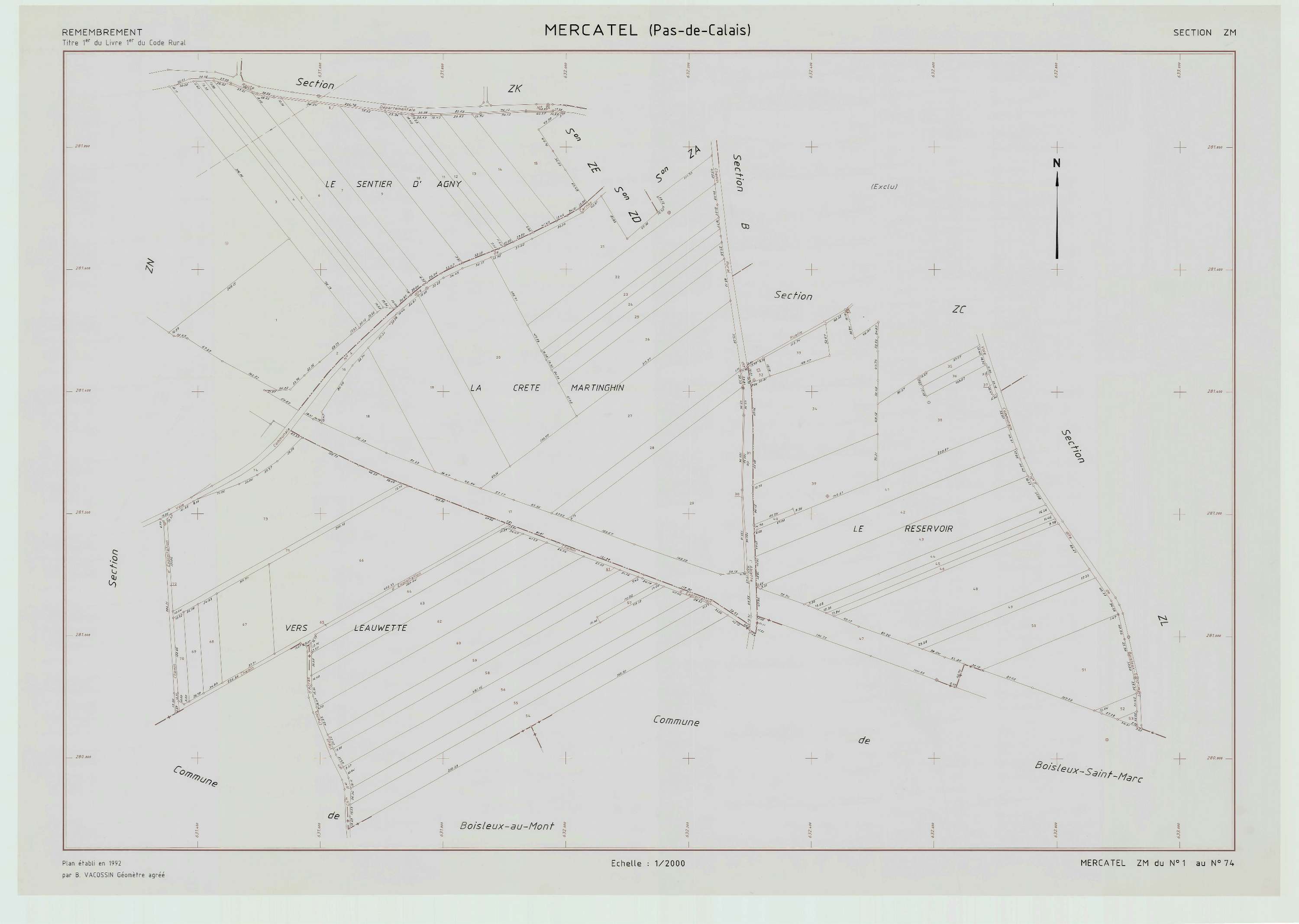 Mercatel - Plan de remembrement : section ZM.