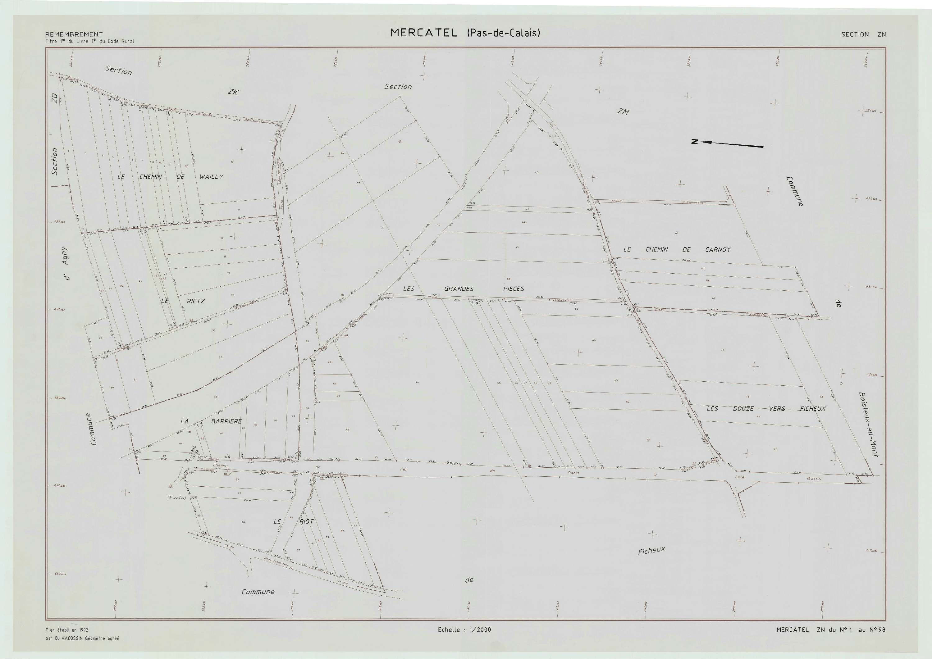 Mercatel - Plan de remembrement : section ZN.